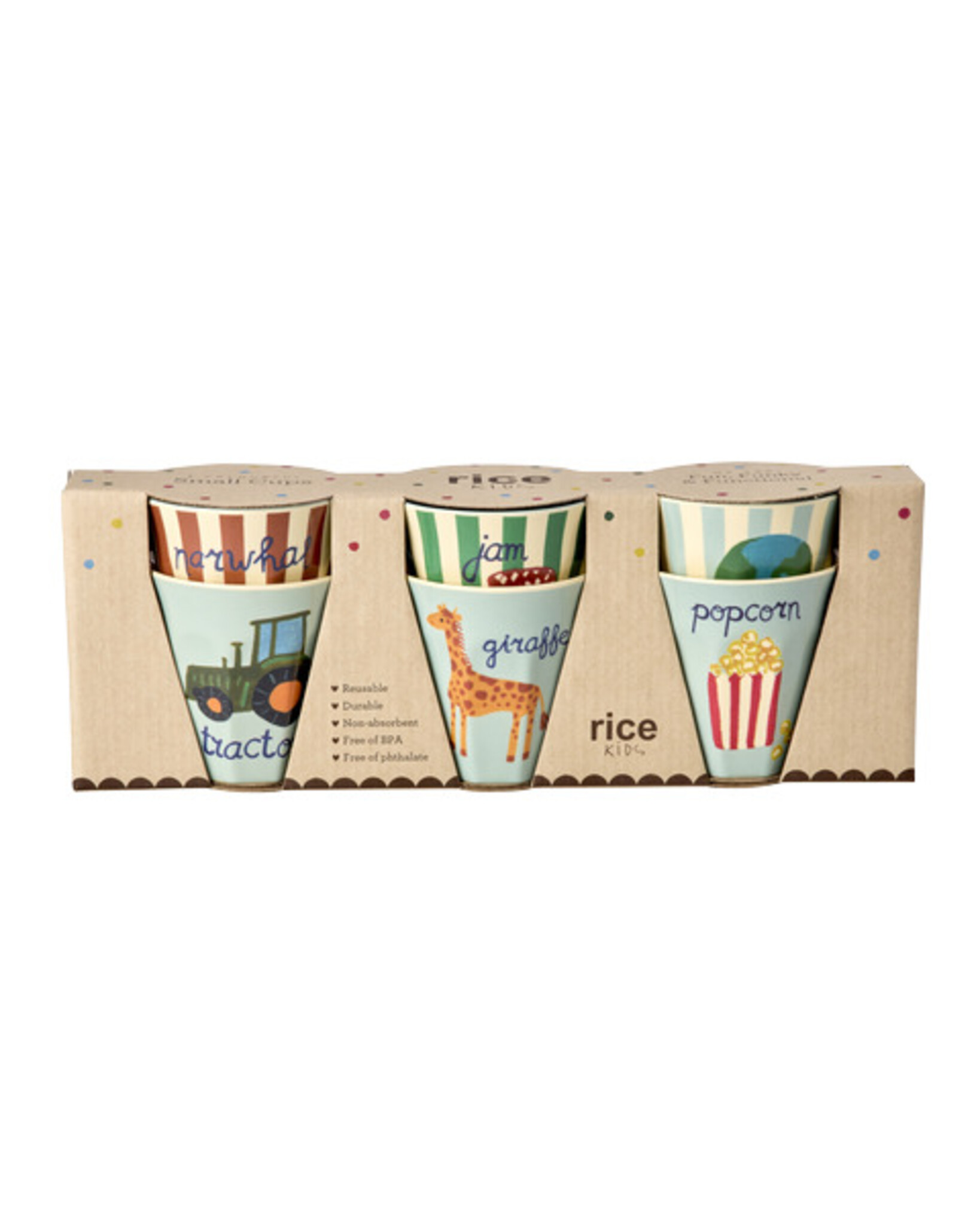 RICE Melamin Kinderbecher 6er Set Small ABC Print, blau 