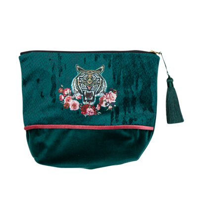 Kosmetiktasche mit Print, dunkelgrün 