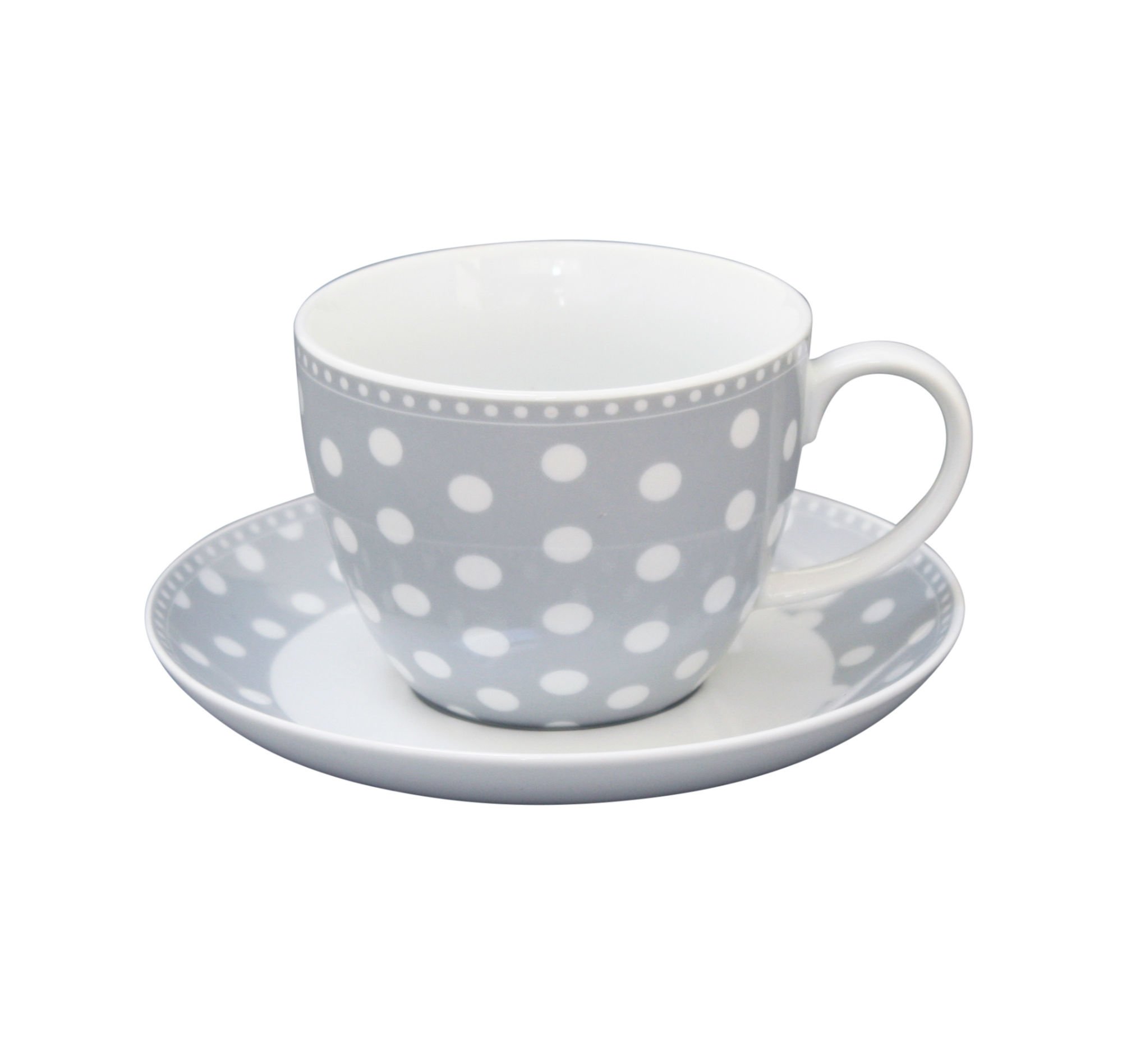 Krasilinikoff Tasse mit Untertasse Dots, grau 