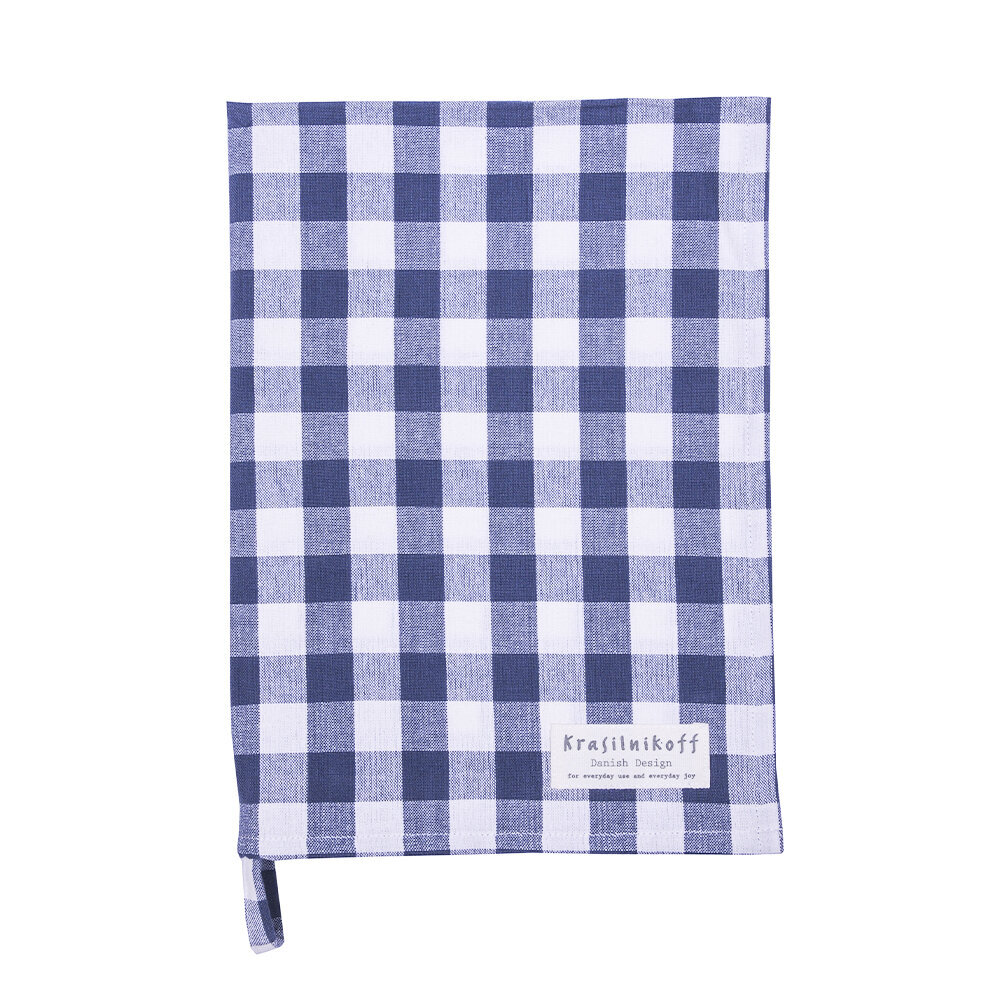 Geschirrhandtuch groß kariert aus Baumwolle, blau 