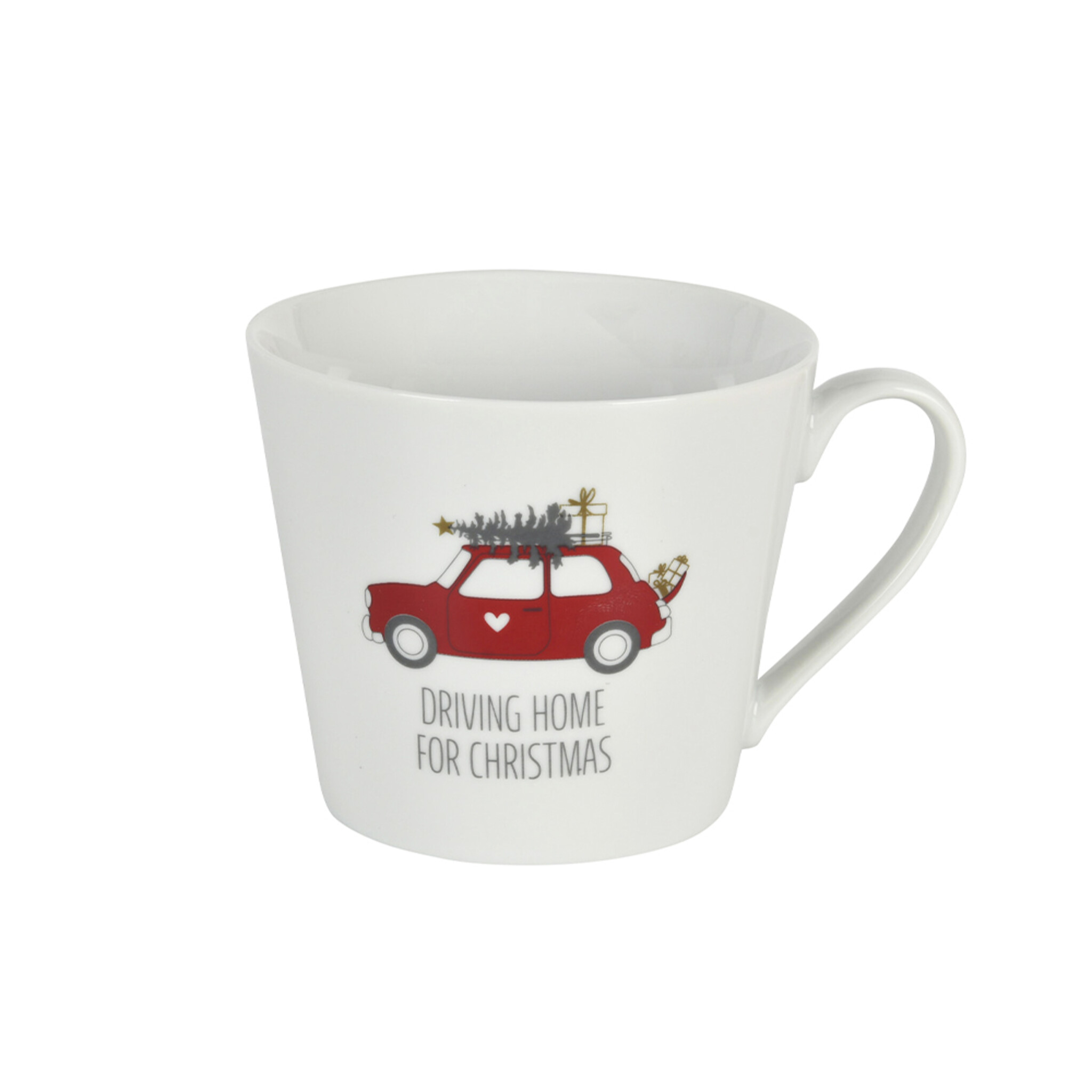 Happy Cup Becher mit Henkel, Driving Home for Christmas, weiss 