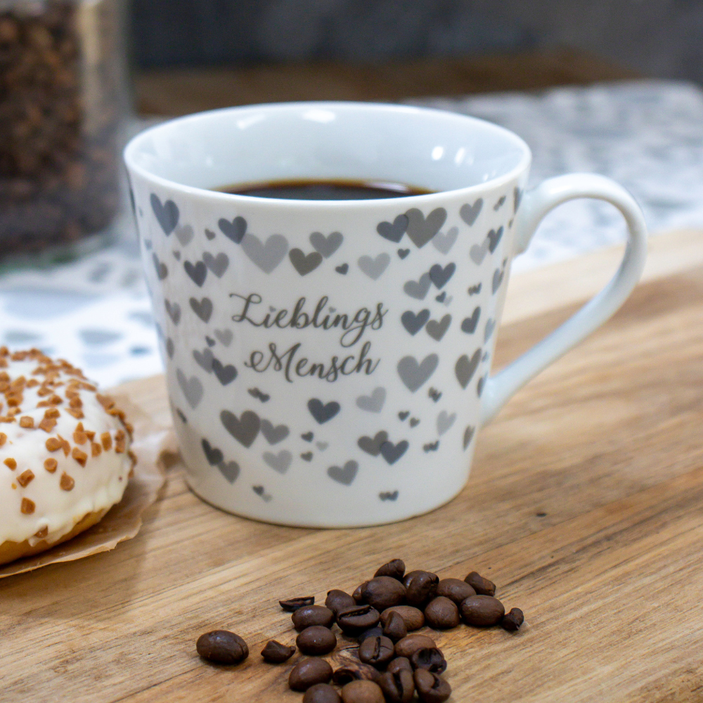 Happy Cup Lieblings Mensch, grau, weiss 