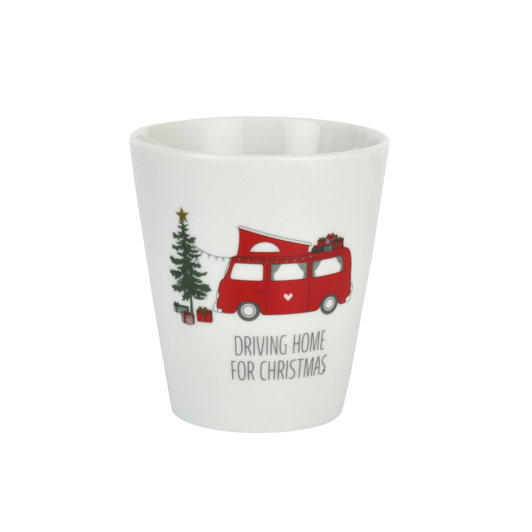 Happy Mug Becher Driving Home for Christmas, Camper, weiss 