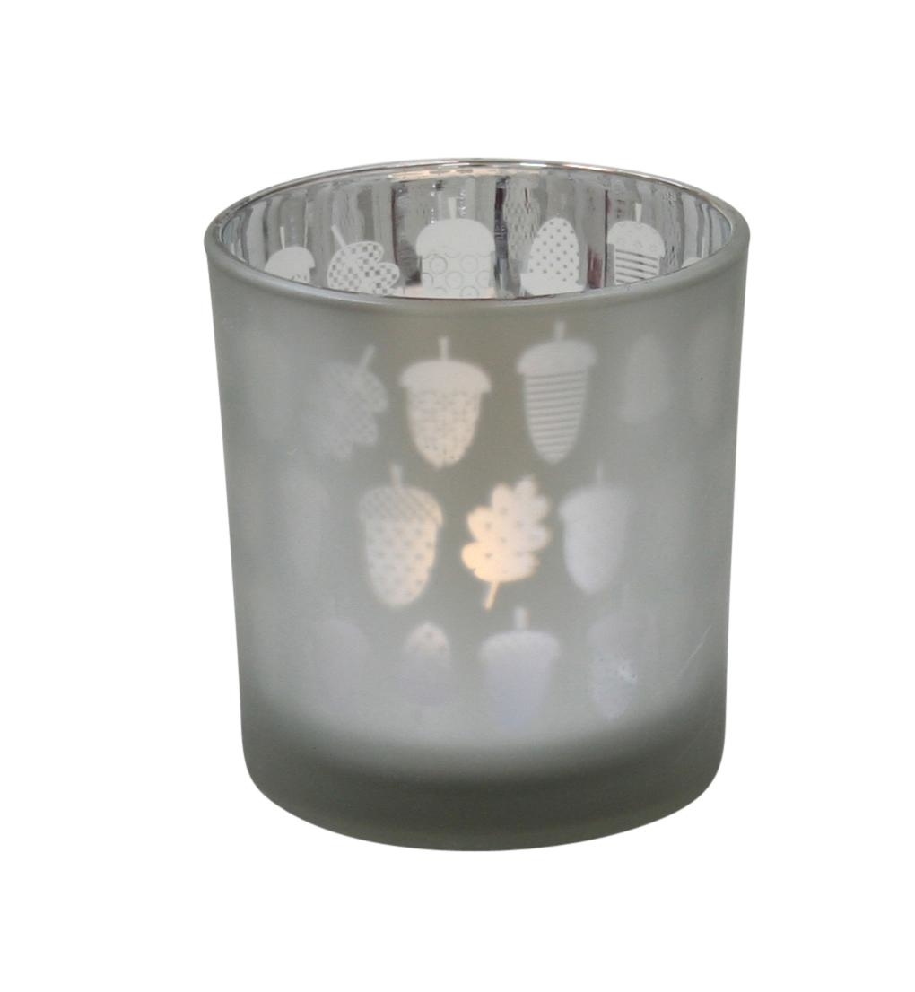 Krasilnikoff Teelichtglas / Eichel, grau Ø7,3 x 8 cm