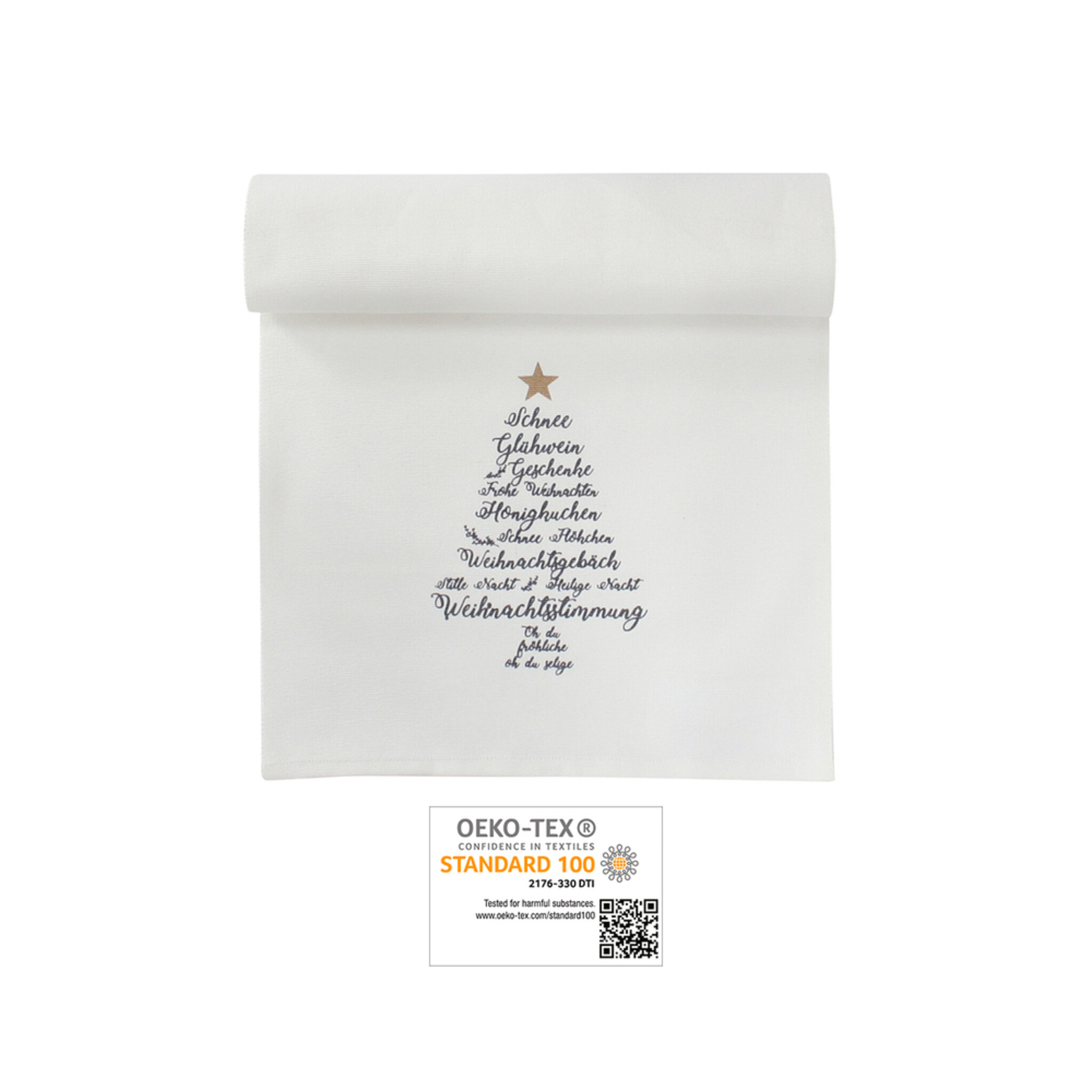 Tischläufer Christmas Words, Weiß, weiss 