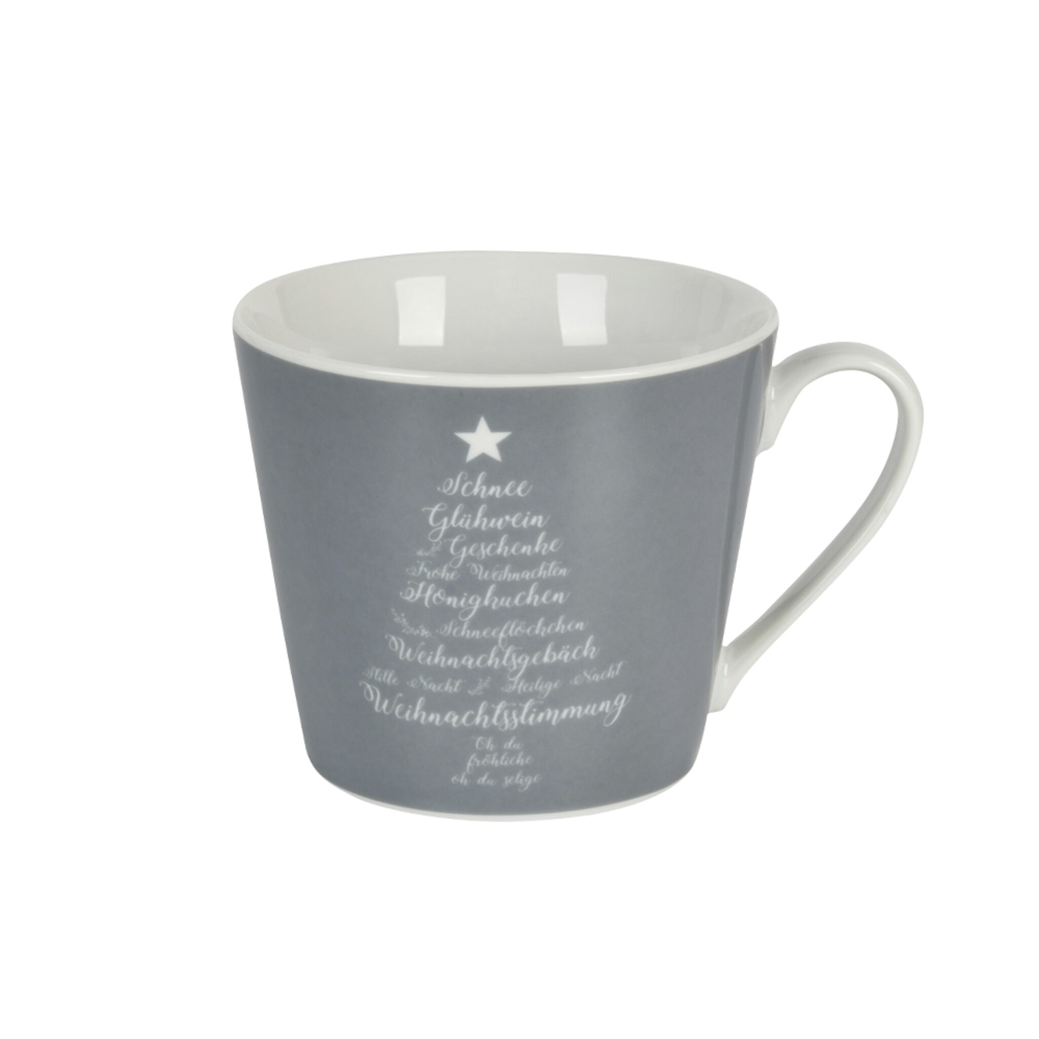 Weihnachtliche Happy Cup Tasse Christmas Words, grau 