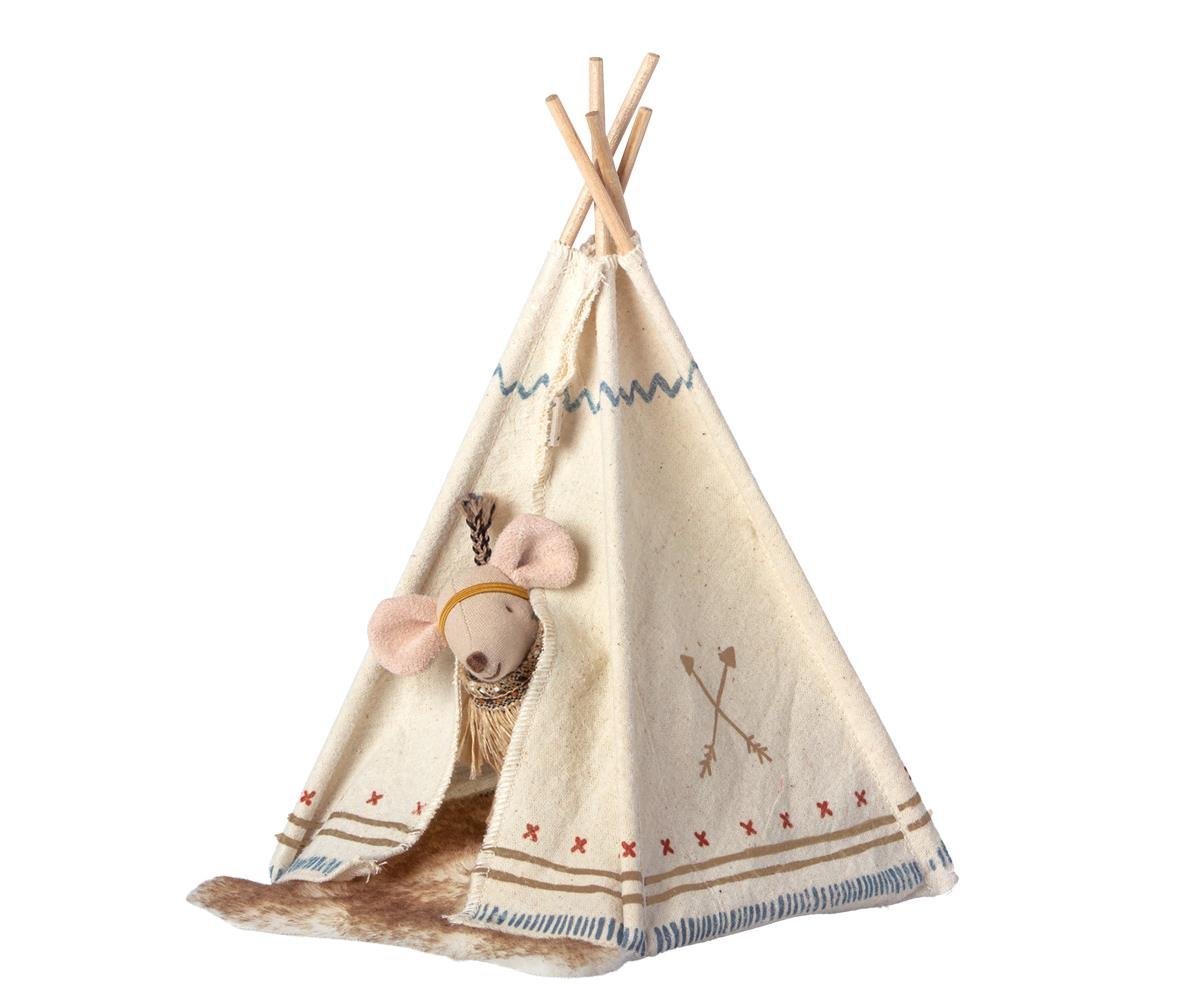 Little Sister Maus 'Kleine Feder' mit Indianertipi, creme 