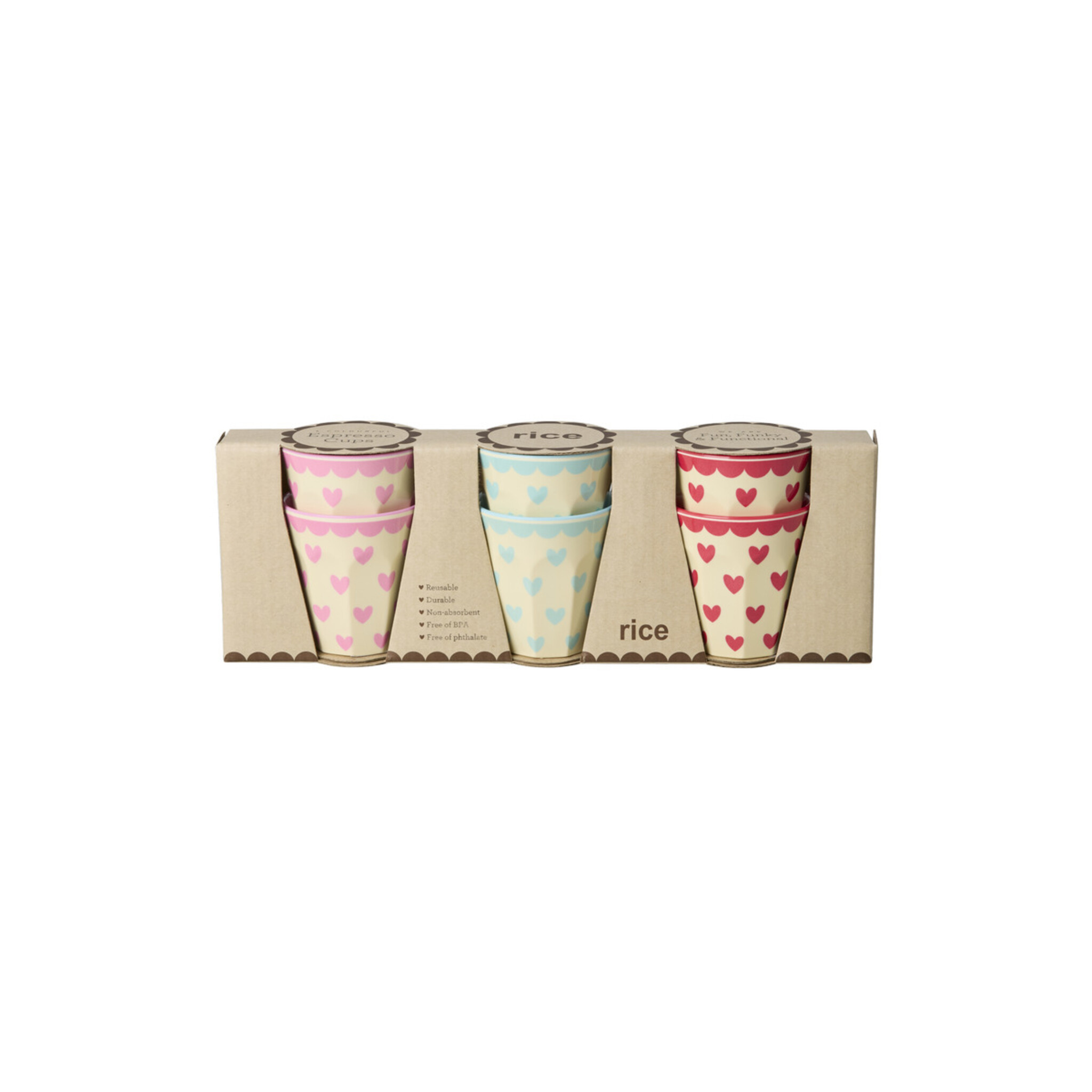 RICE Melamin Espressotassen Favorite Hearts - 6er-Set, diverse 