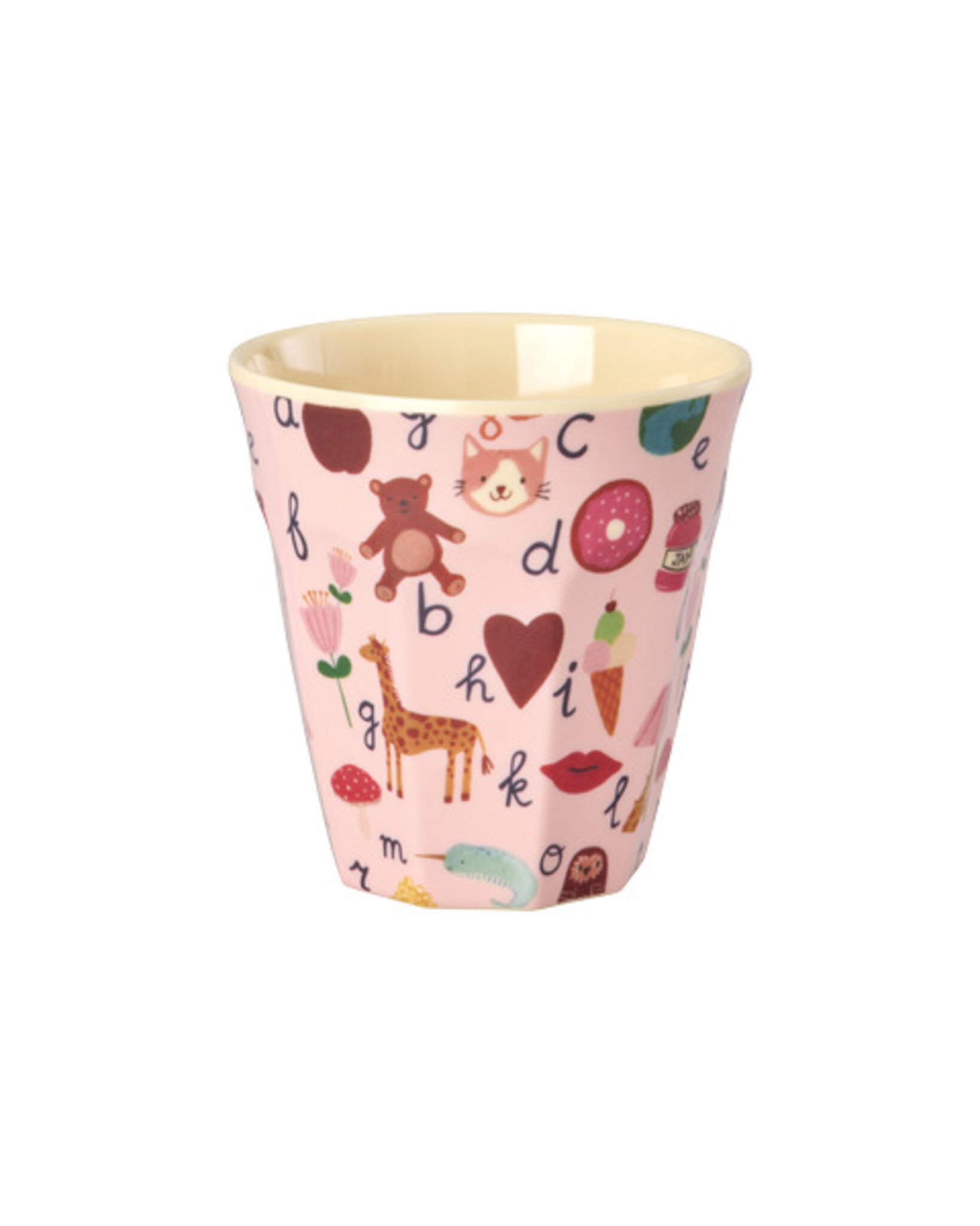 RICE Melamin Becher ABC Print – Mittel – 250 ml, pink 