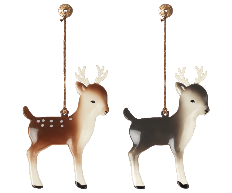 2er Set Bambi Metallornament, braun 