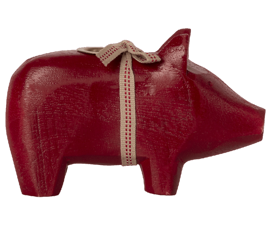 Kerzenhalter Schwein aus Holz, rot 