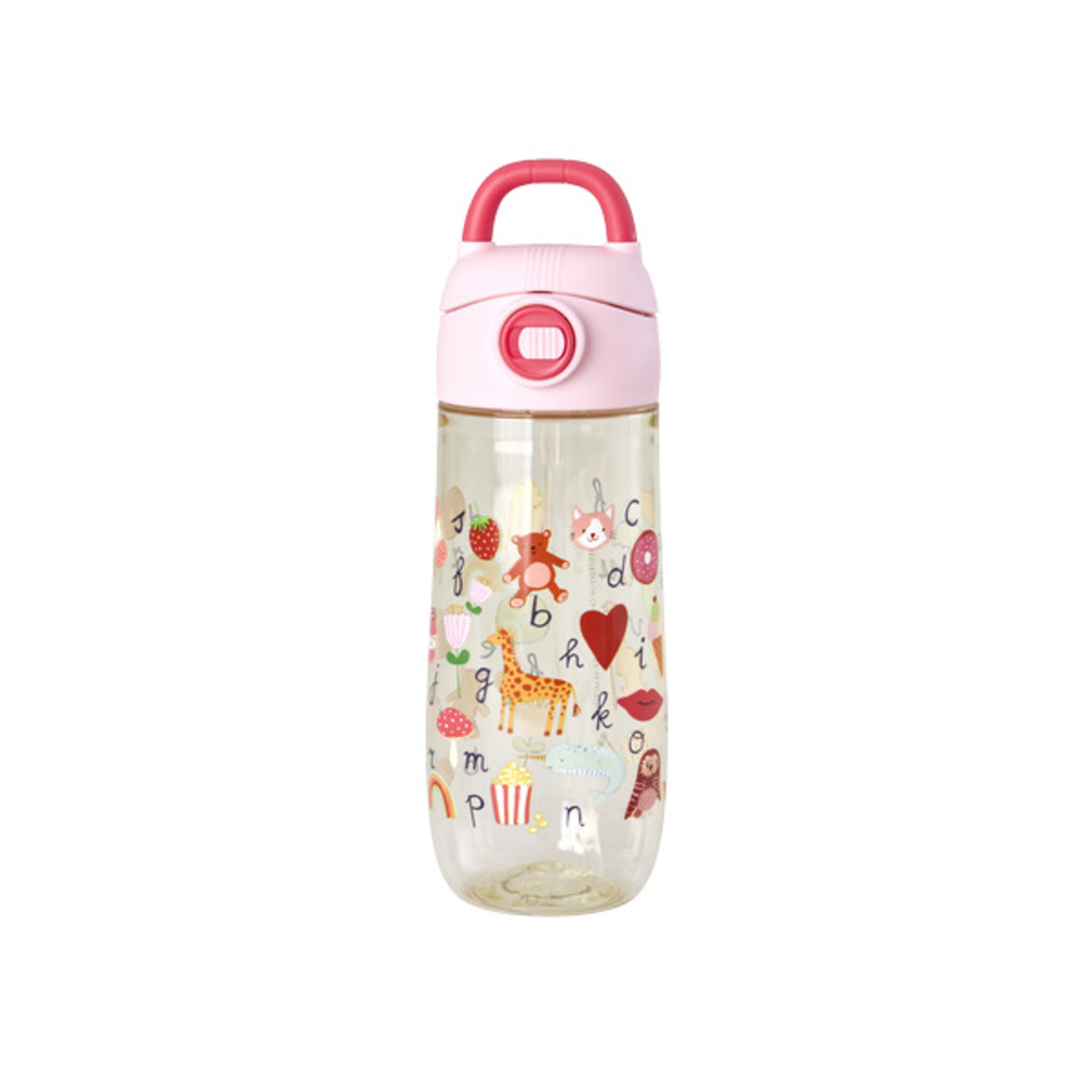 RICE Kinder Trinkflasche ABC-Print – Bunt, Robust & Skandinavisch für unterwegs, pink 