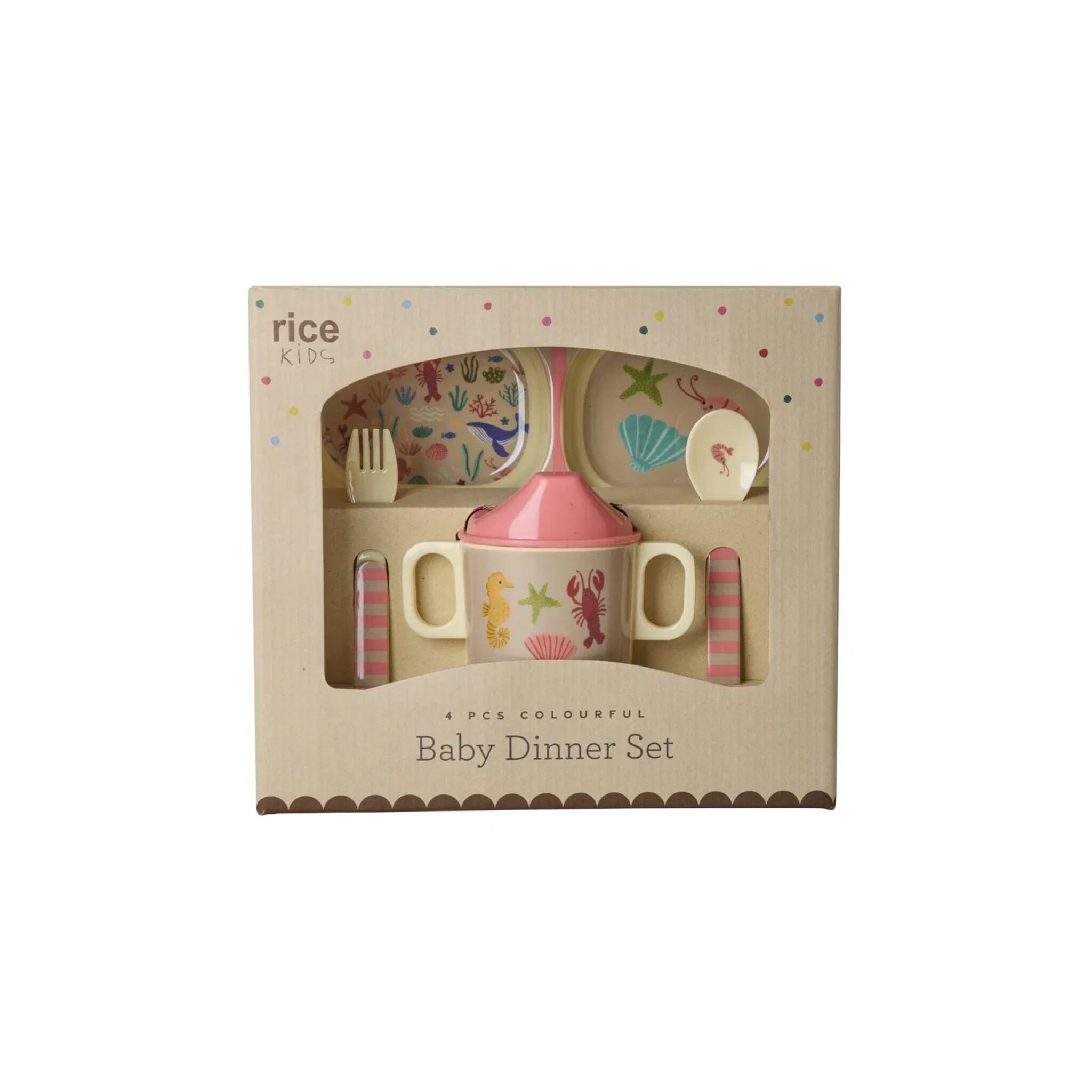 Baby-Geschirrset - Ocean Print - Geschenkbox, koralle 