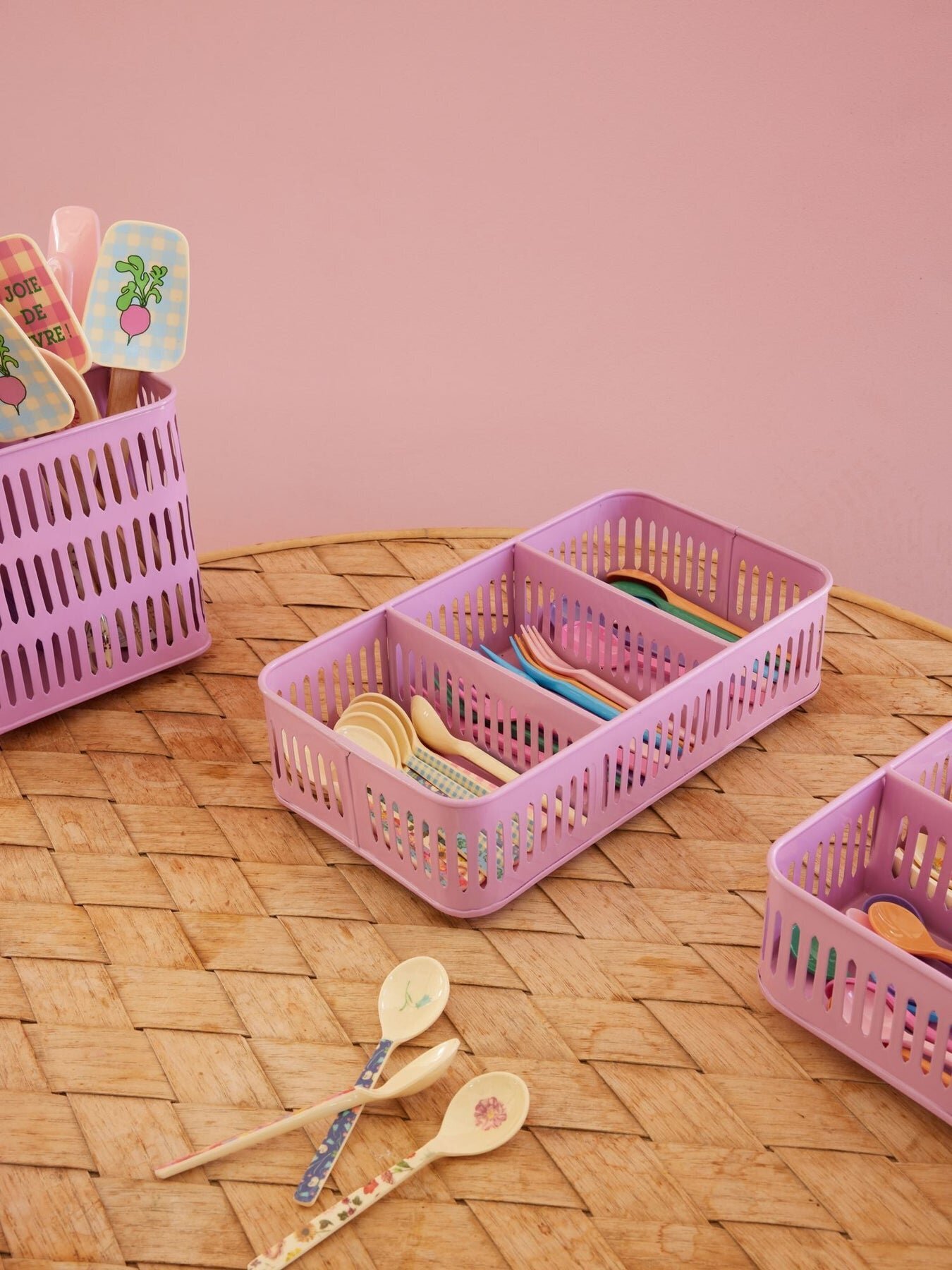 Besteck Korb aus Metall, pink, pink 31 x 17 x 9 cm