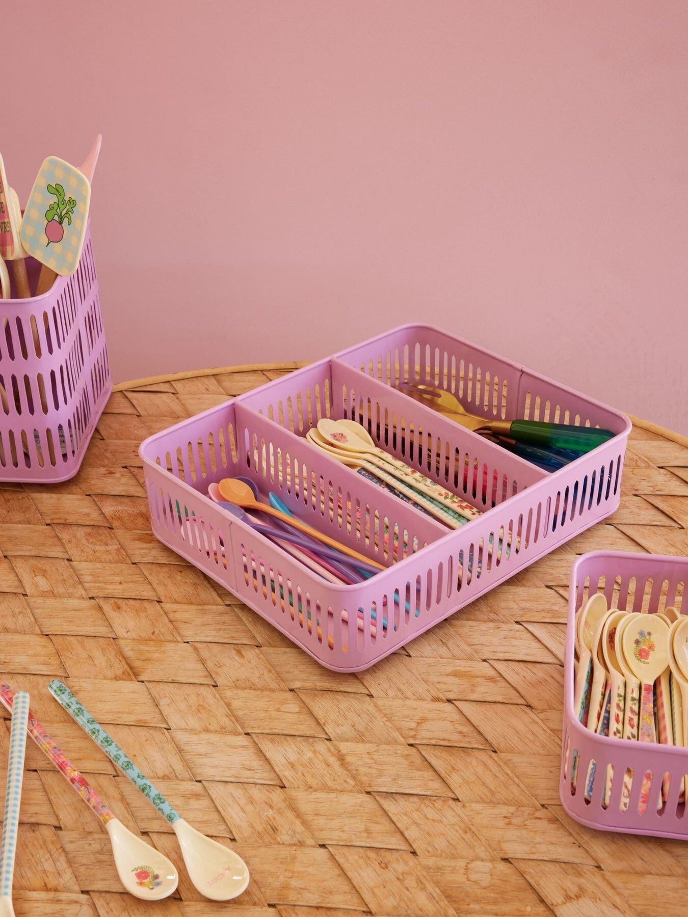 Besteck Korb aus Metall, pink, pink 31 x 25 x 9 cm