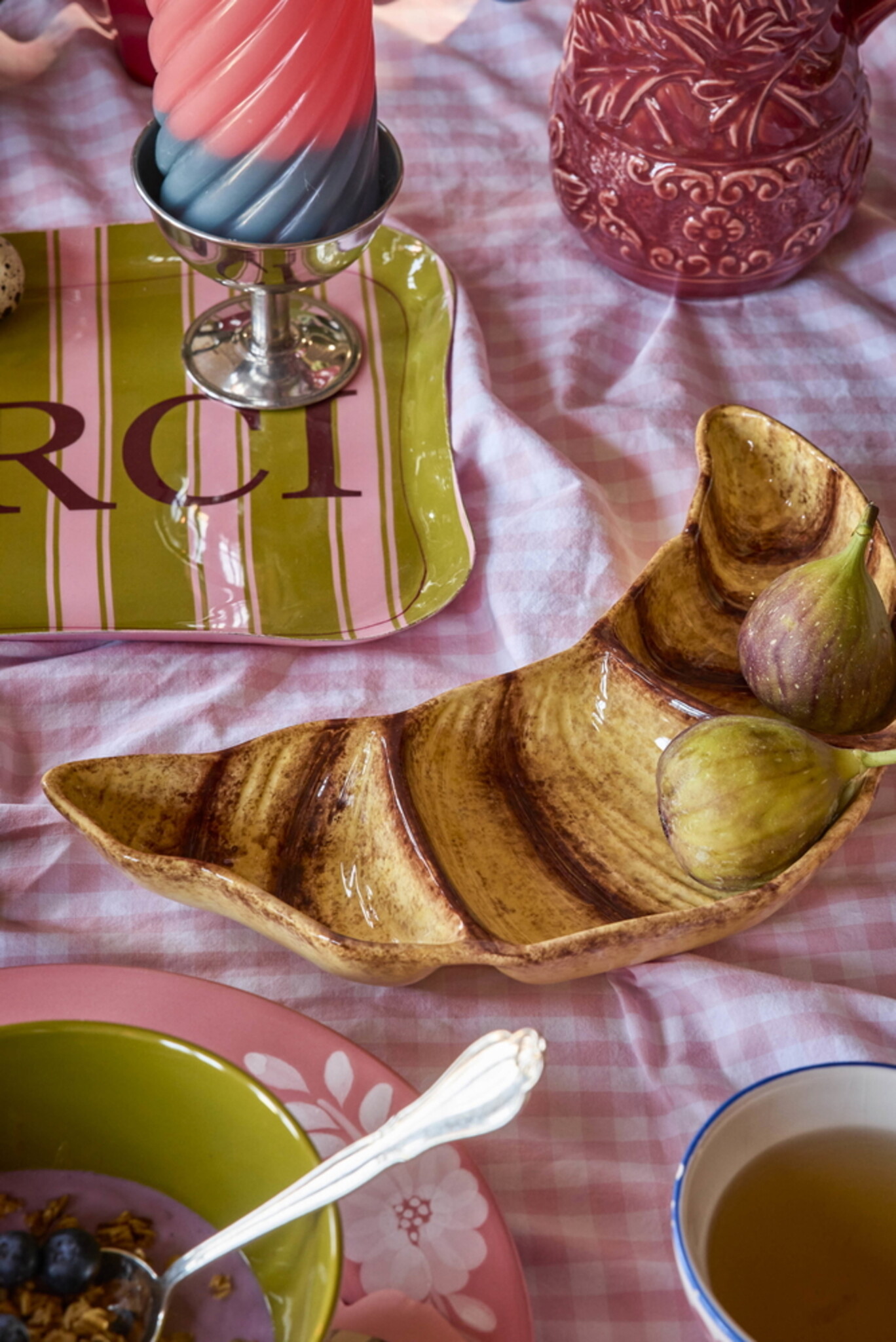 RICE Keramik Croissant Servierteller, braun 
