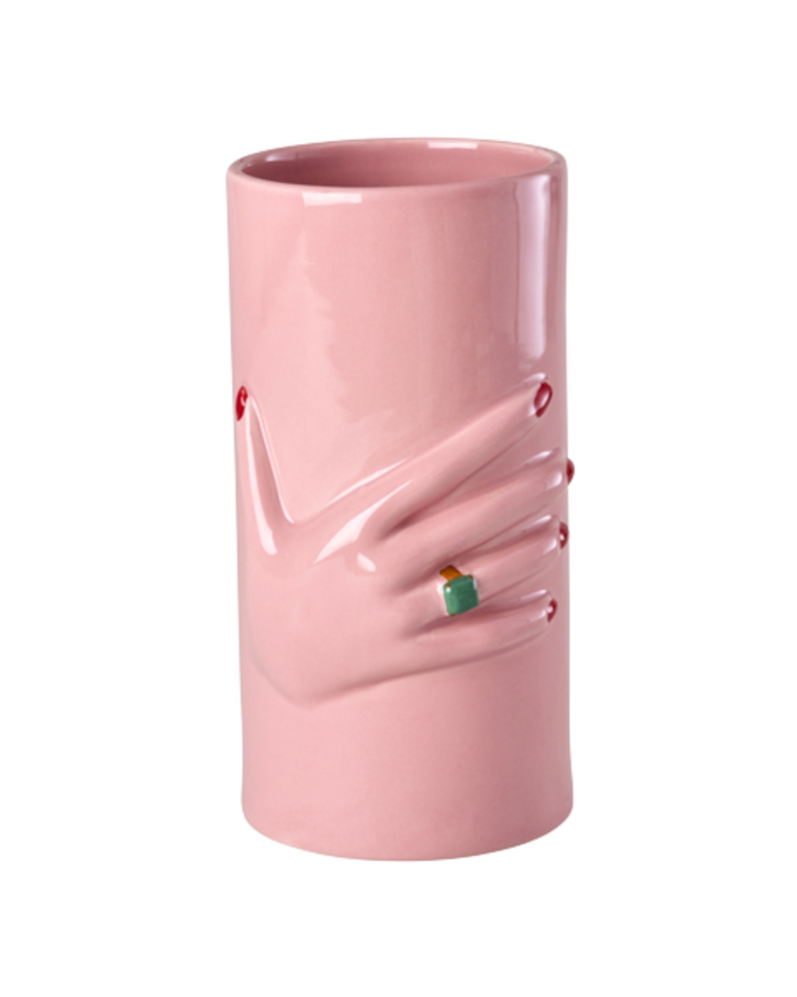 RICE Keramikvase mit handbemalter Dekoration, pink 