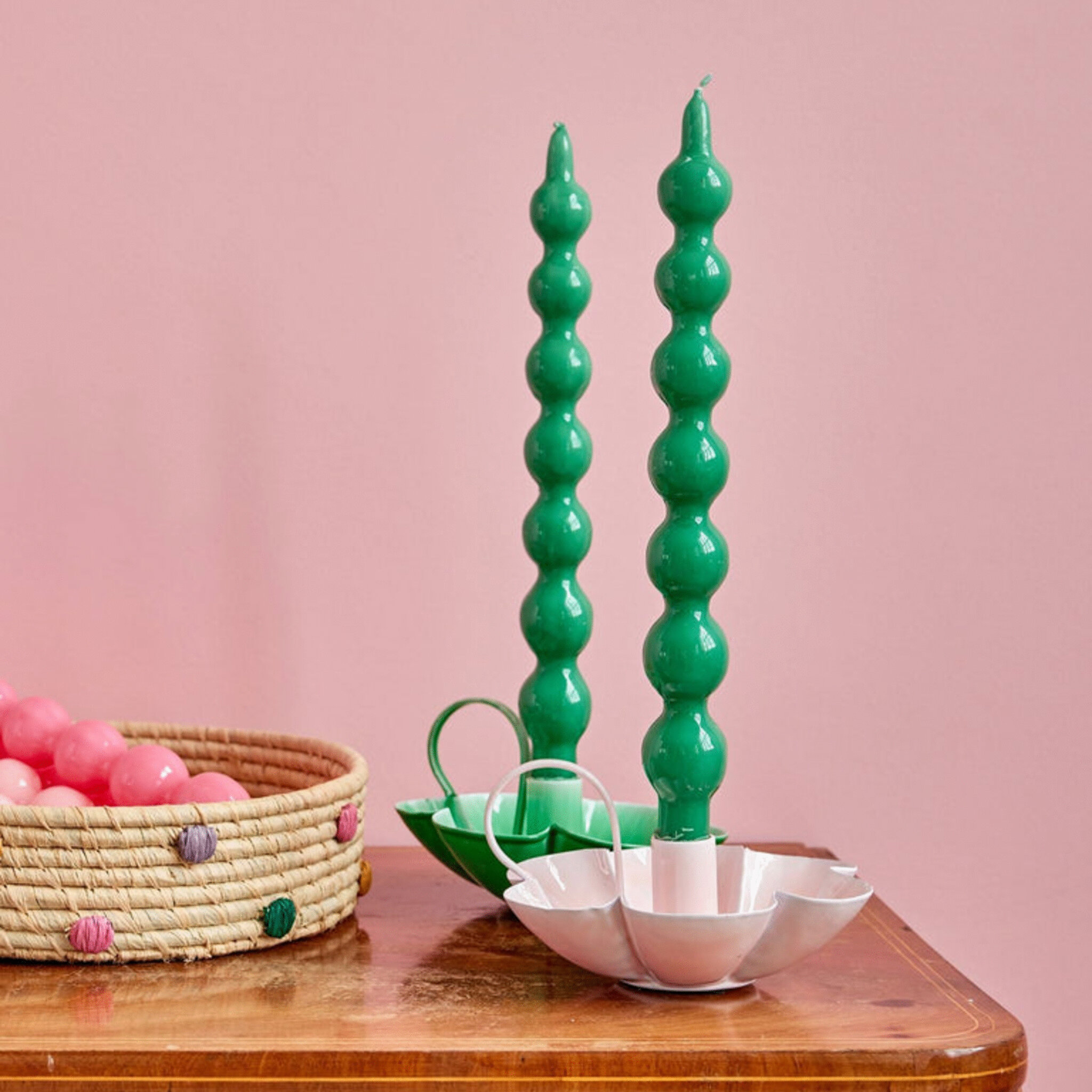 Geschwungene Kerzen 2er Pack, grün 