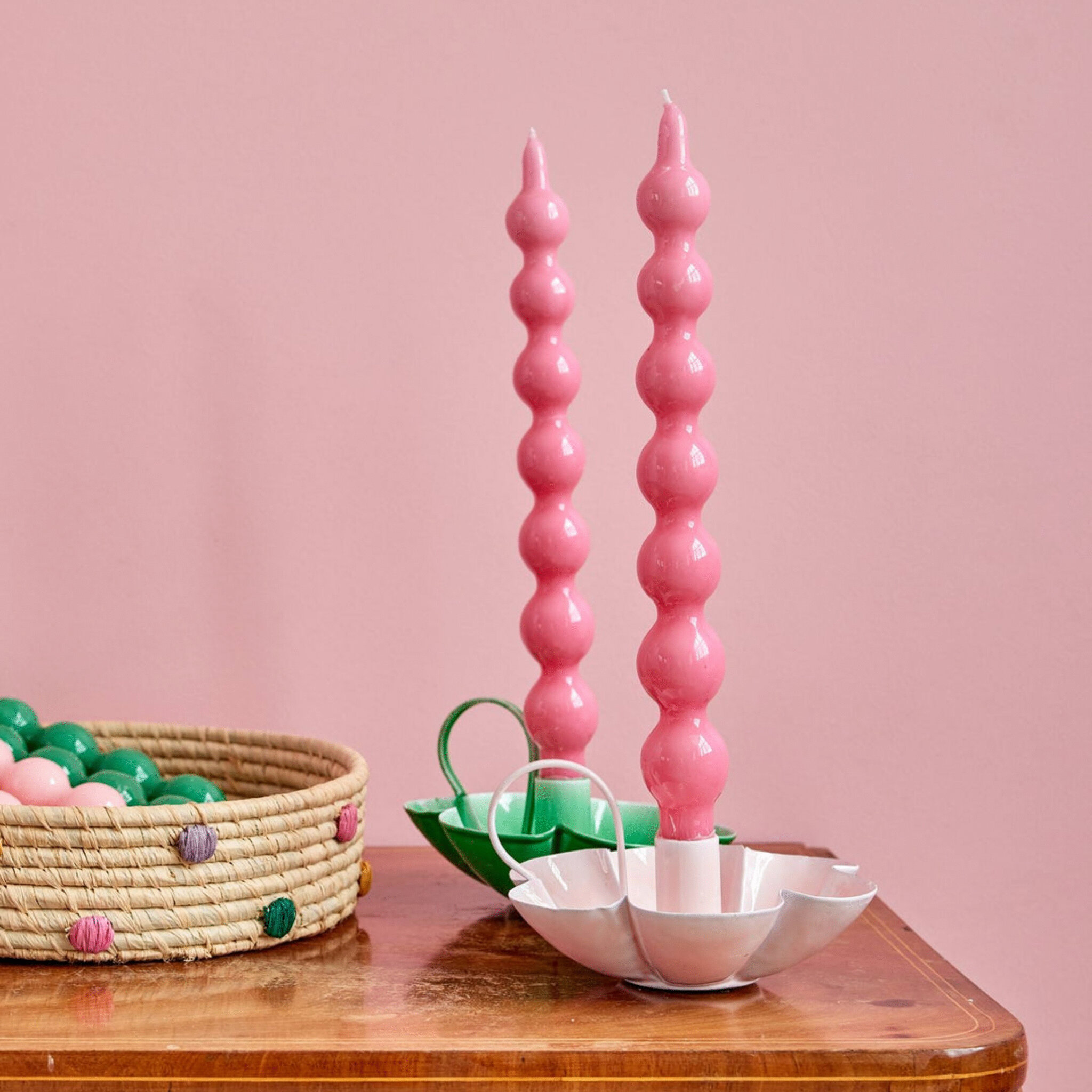 Geschwungene Kerzen 2er Pack, pink 