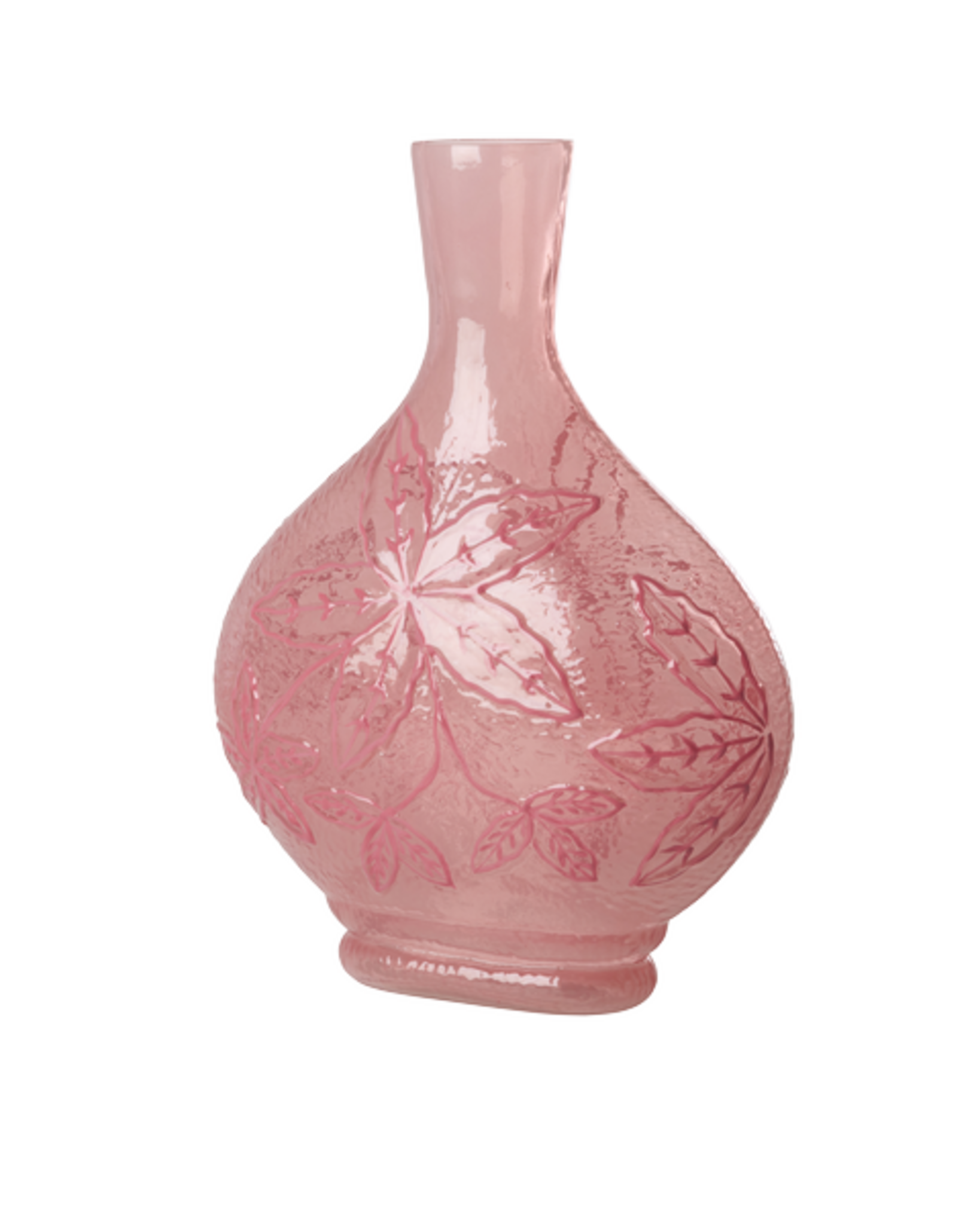 RICE Glas Vase mit geprägtem Blumenmuster in Pink, pink 