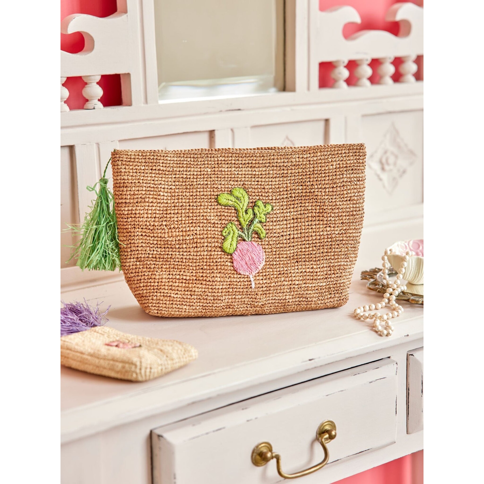 Große Raffia Handtasche Radieschen, braun