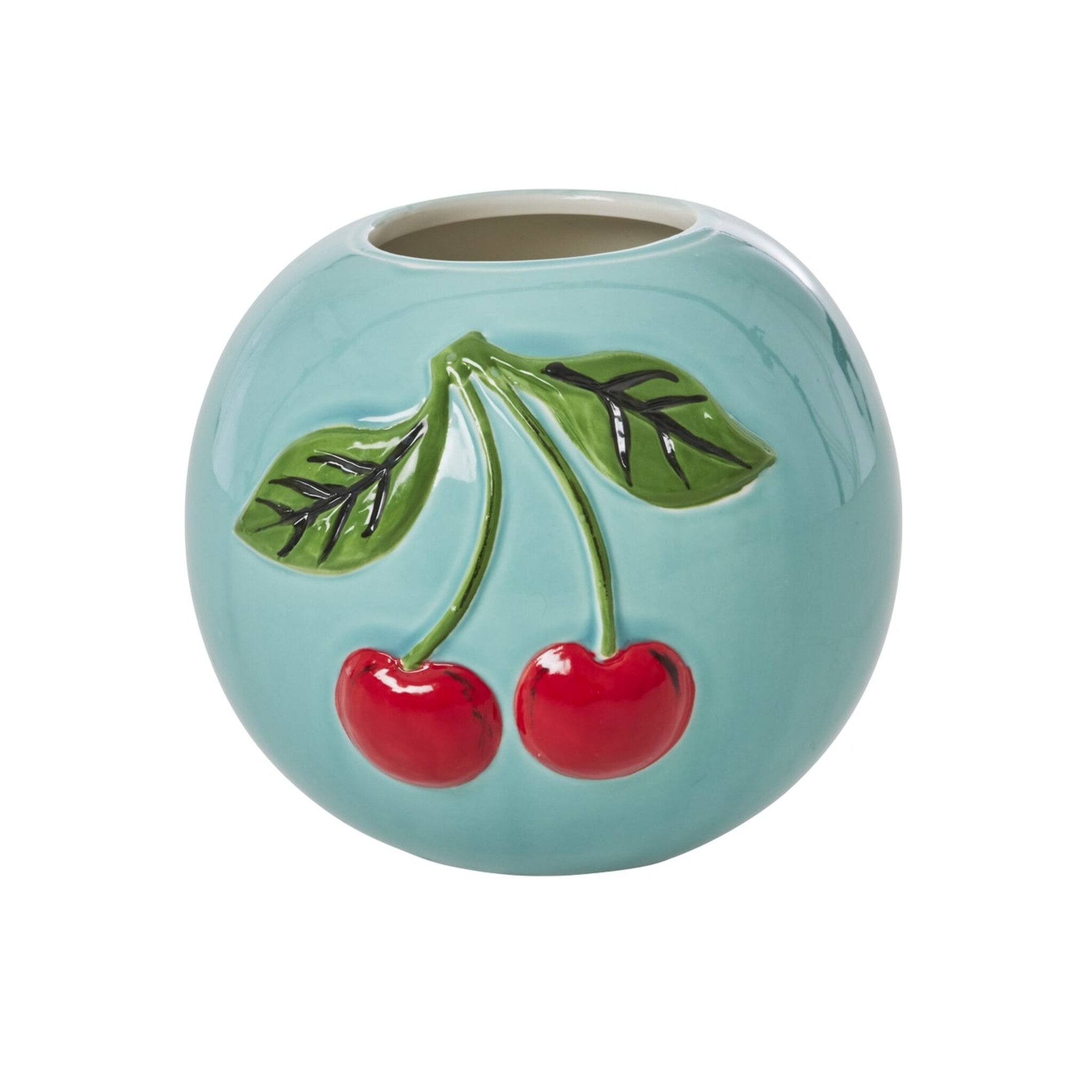 Handbemalte Keramik Vase Kirsche, blau 