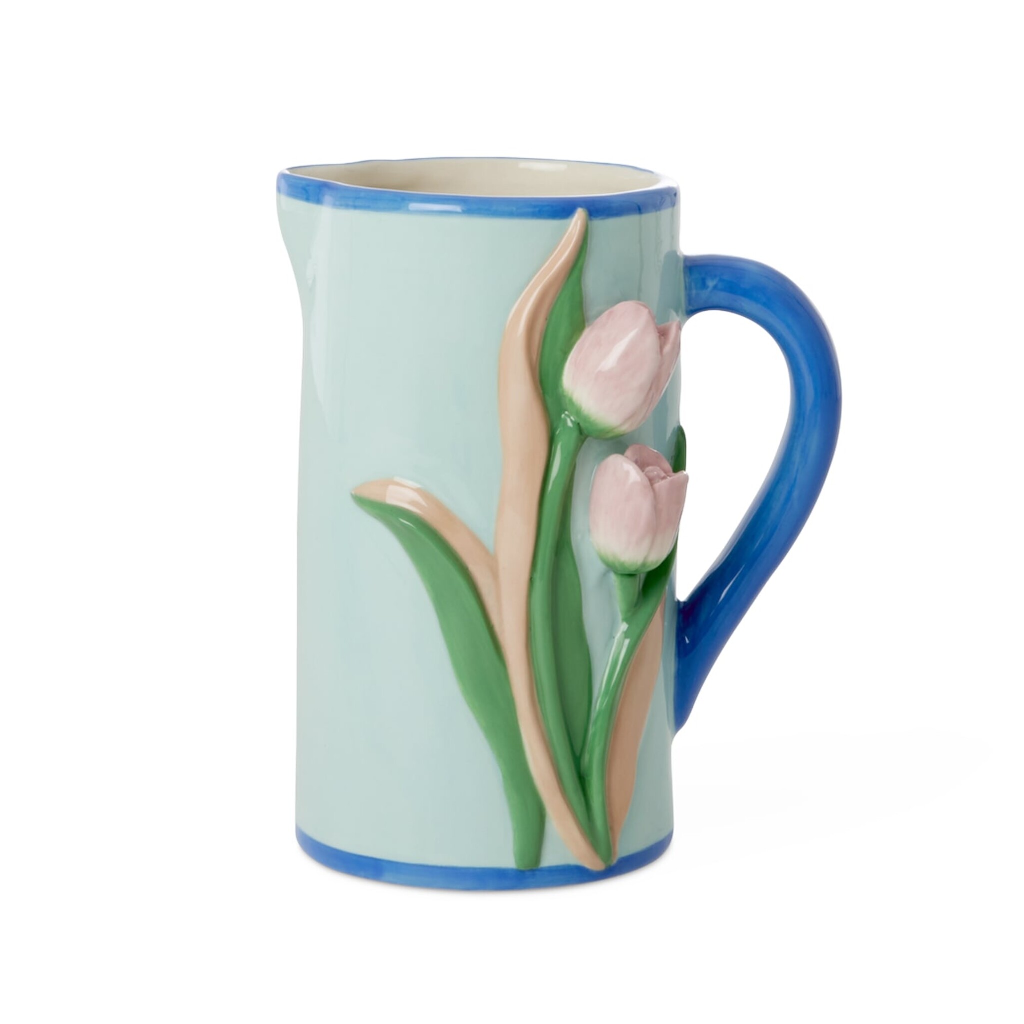 Handbemalter Keramik Krug mit Tulpen, blau 