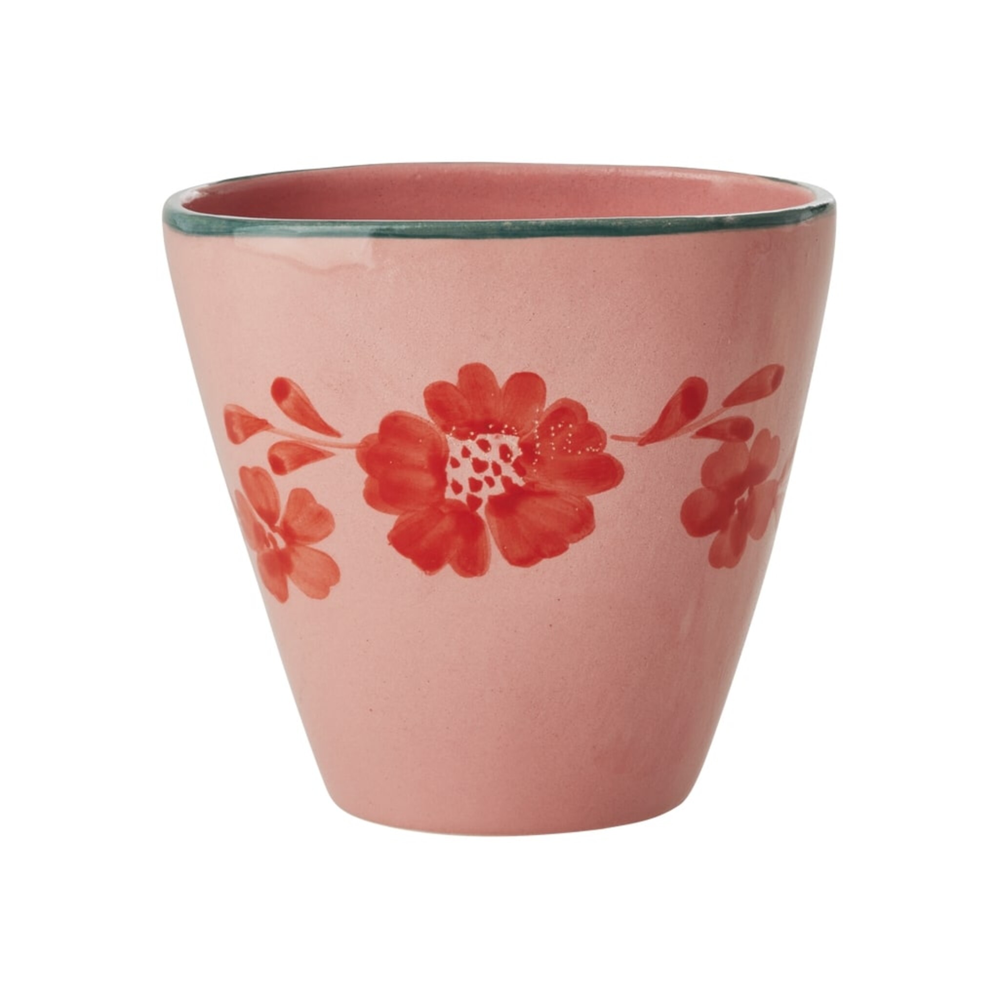Keramik Becher Handbemalt Blumenmuster, rosa 