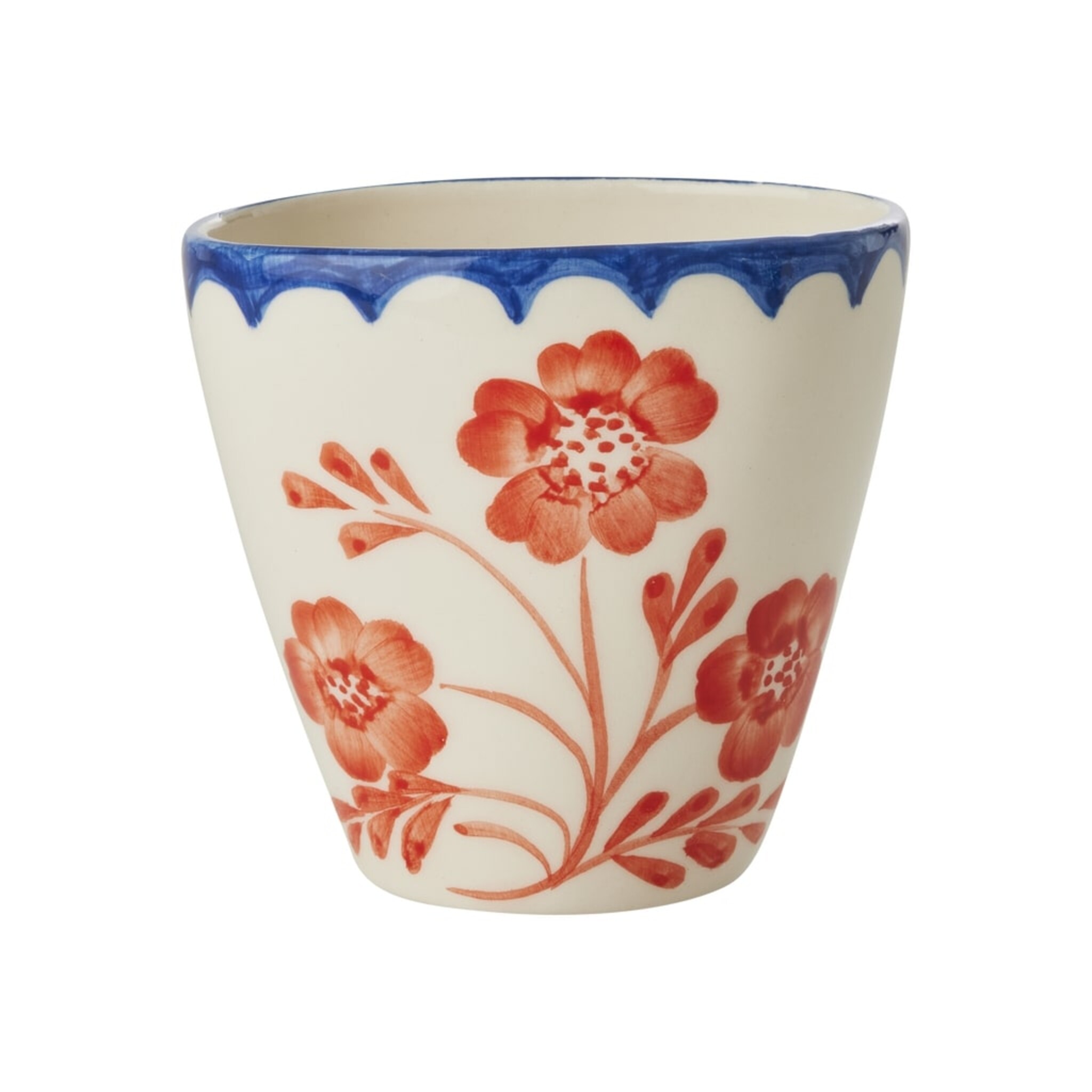 Keramik Becher Handbemalt Vintage Flower, orange 