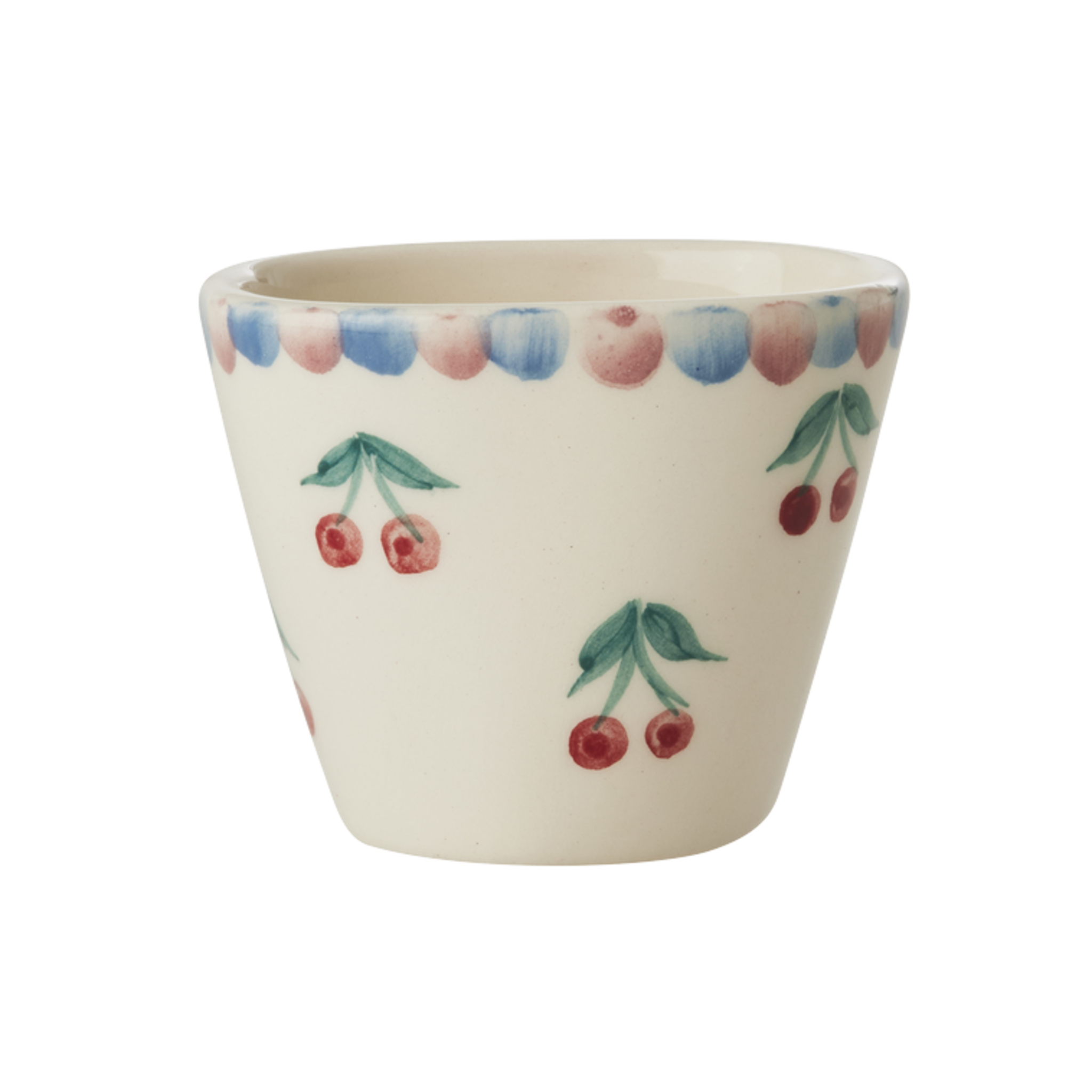 Keramik Espressotasse Handgemacht Kirschen, weiß 