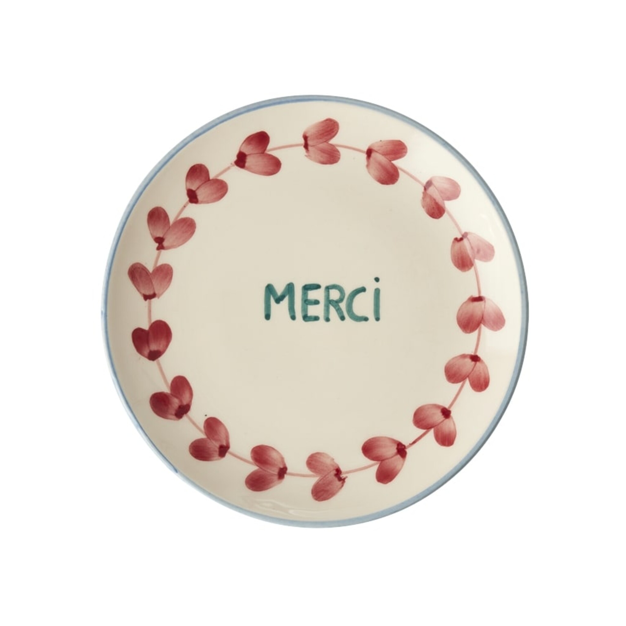 Keramik Kuchenteller Handgemalt MERCI, bunt 