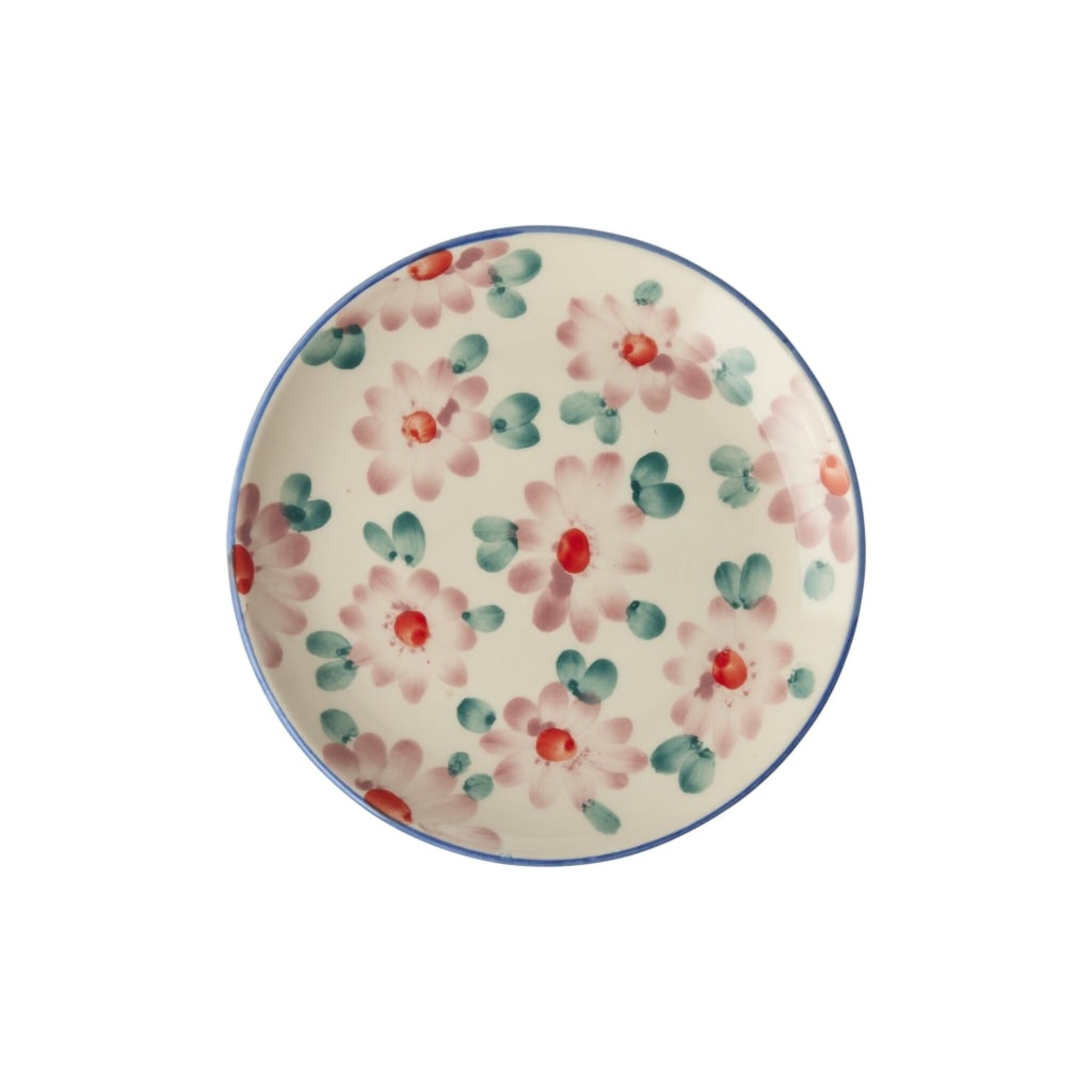 Keramik Kuchenteller mit Handgemalten Blumen, rosa 