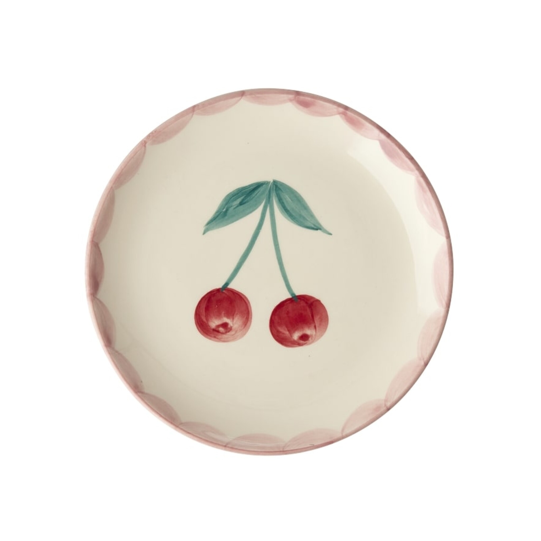 Keramik Kuchenteller mit Handgemalten Kirschen, weiß 