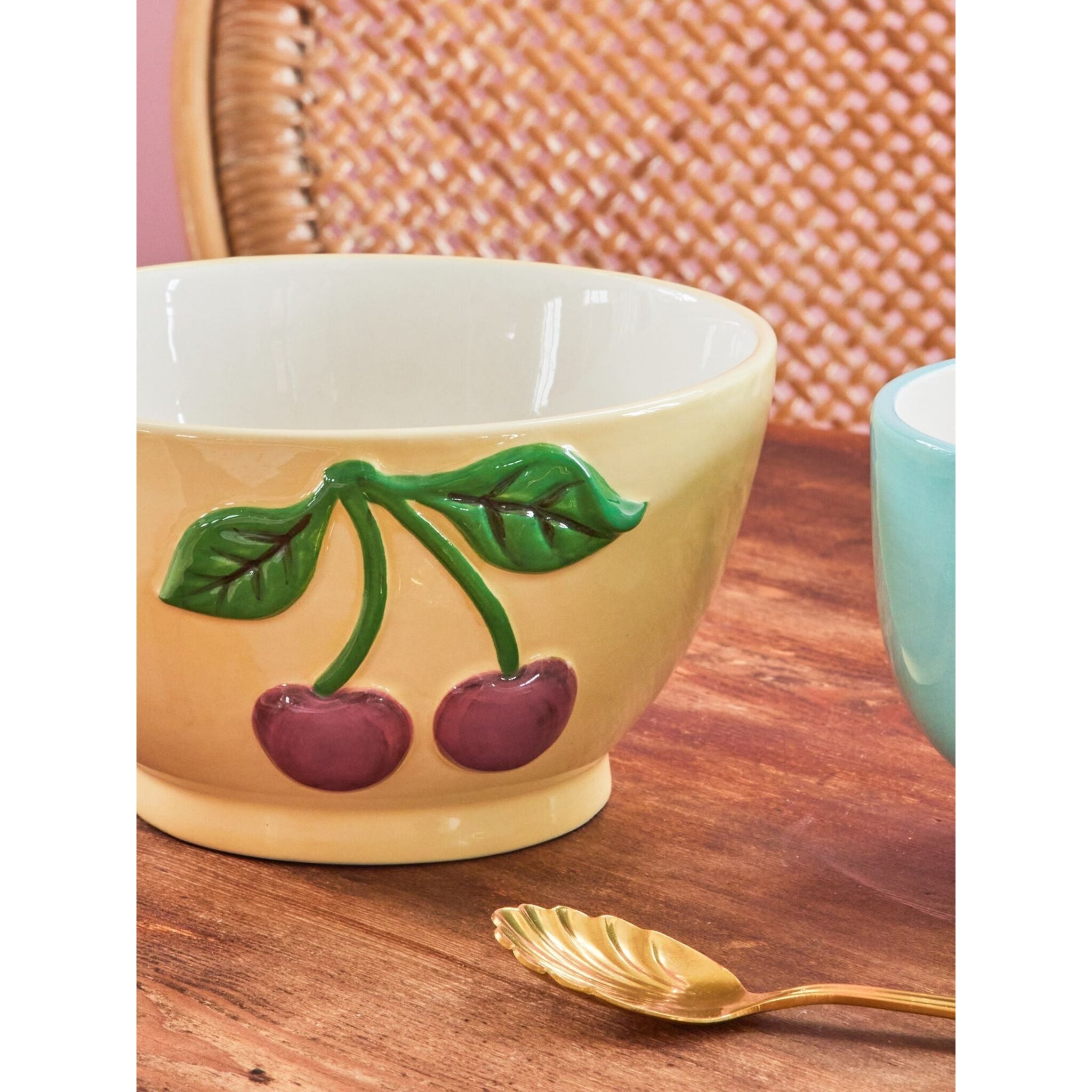 Keramik Schüssel mit Kirschen, creme Ø 14 cm, H:10 cm