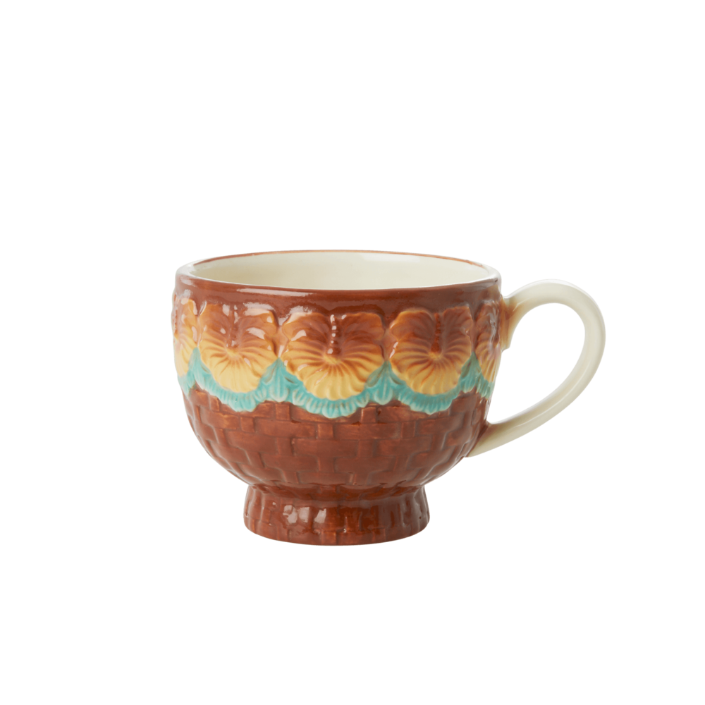 Keramik Tasse Flower Design, braun 