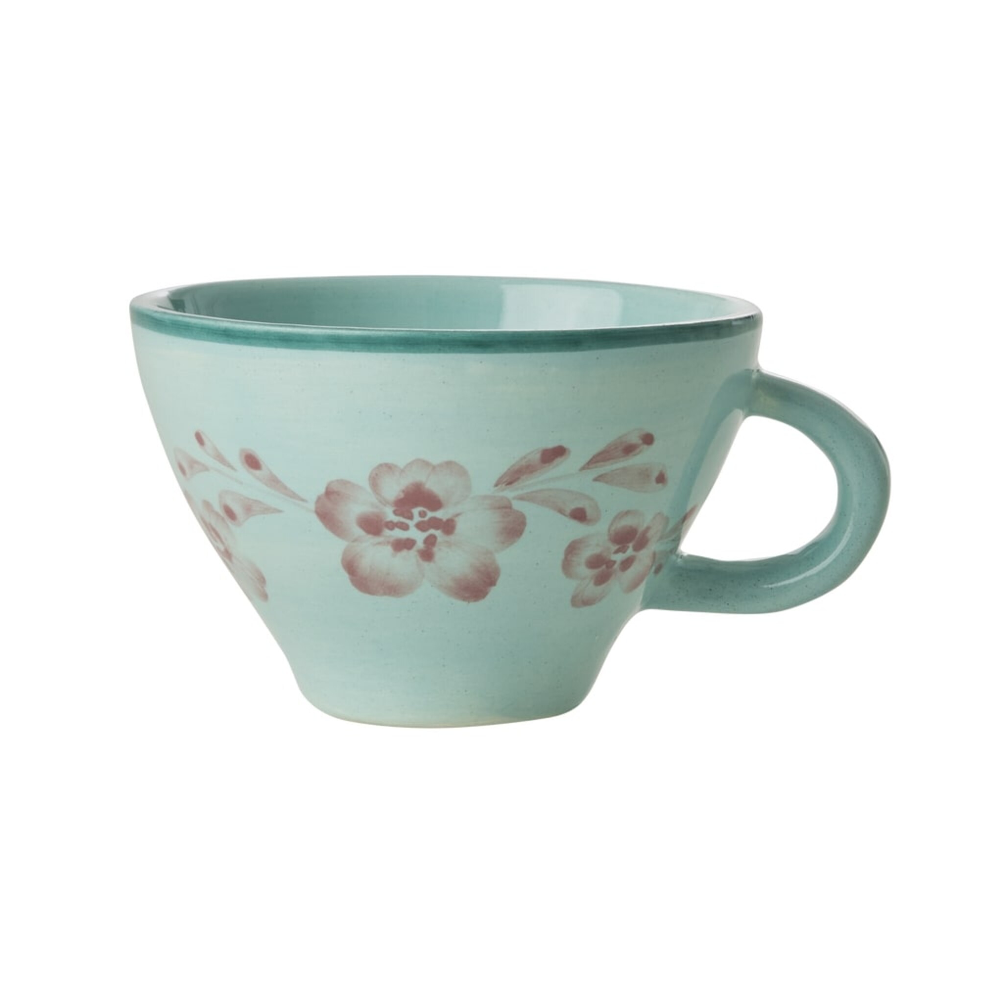 Keramik Teetasse Handbemalt Blume Mint, hellgrün 