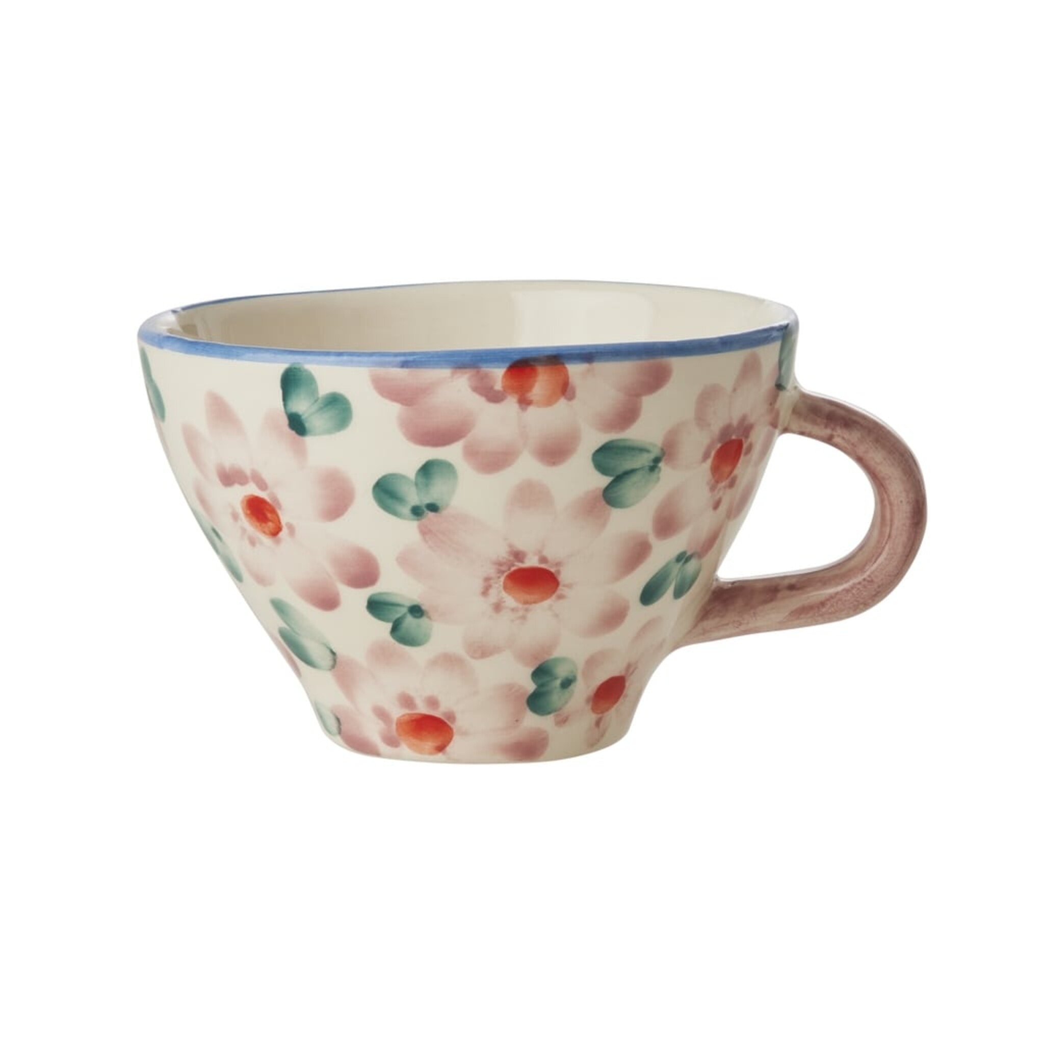 Keramik Teetasse mit Handgemalten Blumen, rosa 