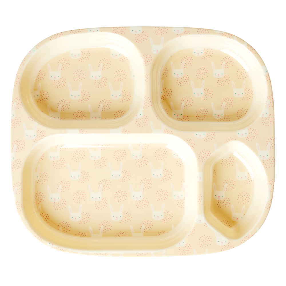 RICE Kinderteller 4-geteilt Rabbit, gelb 
