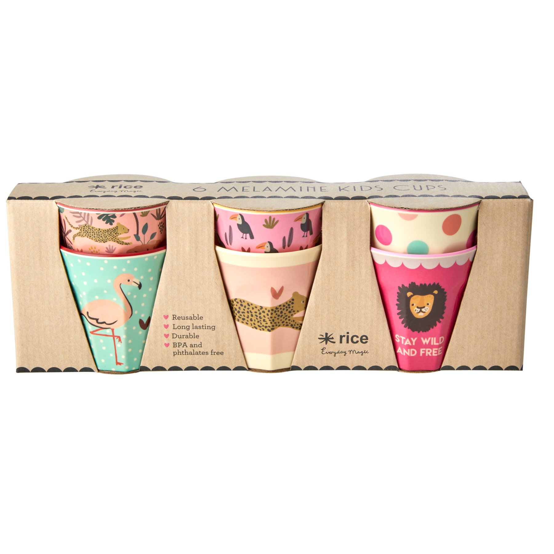 Kleine Melamin Kinder Becher Jungle Animals 6er Pack, pink 