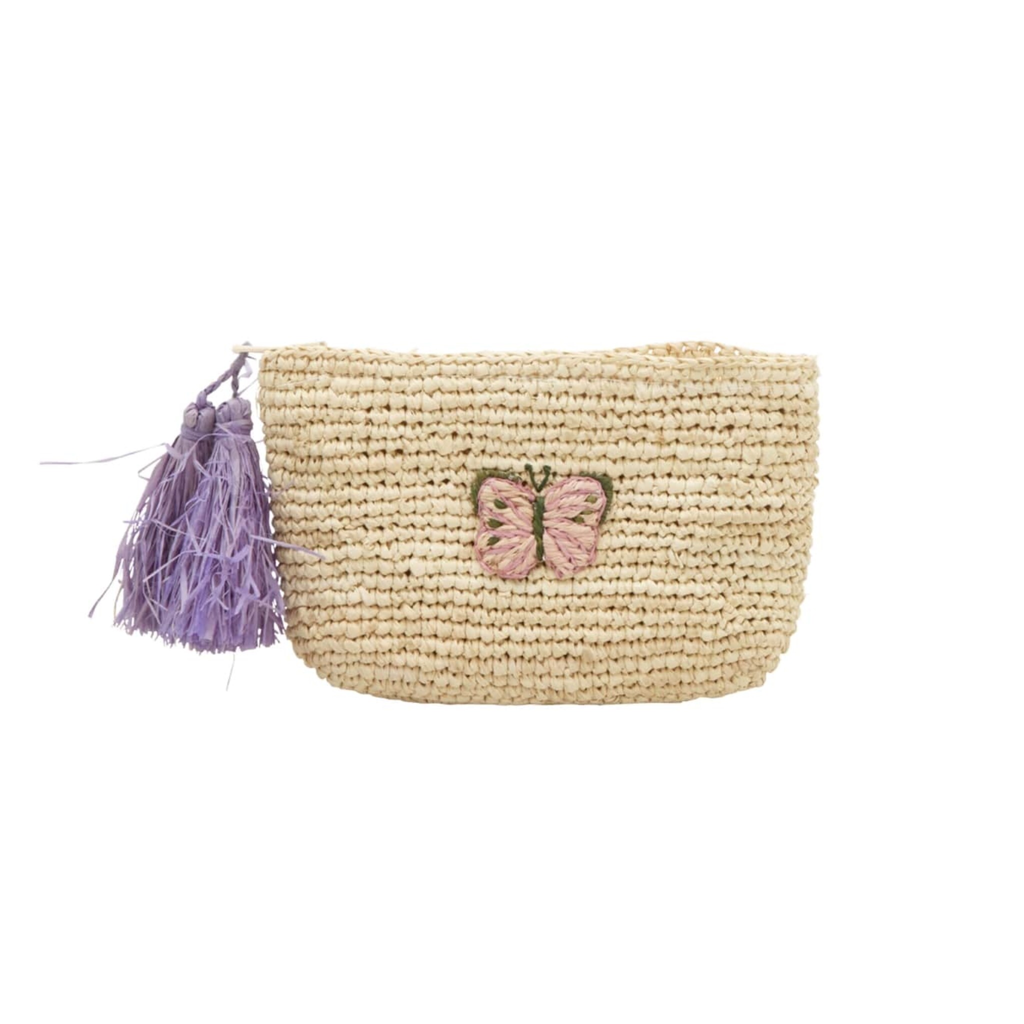 Kleine Raffia Tasche Schmetterling, beige 