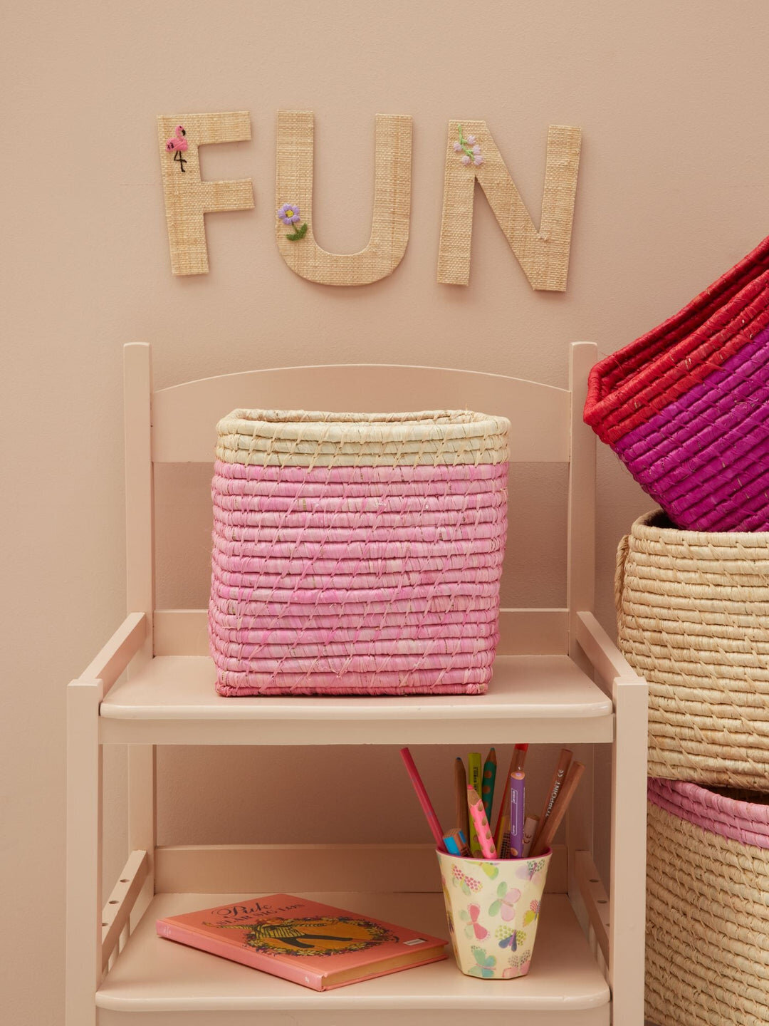 Kleiner Raffia Korb, pink 