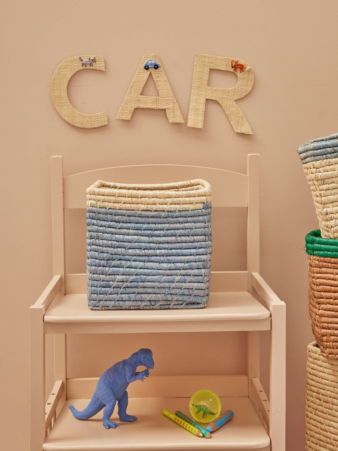 Kleiner Raffia Korb, blau 