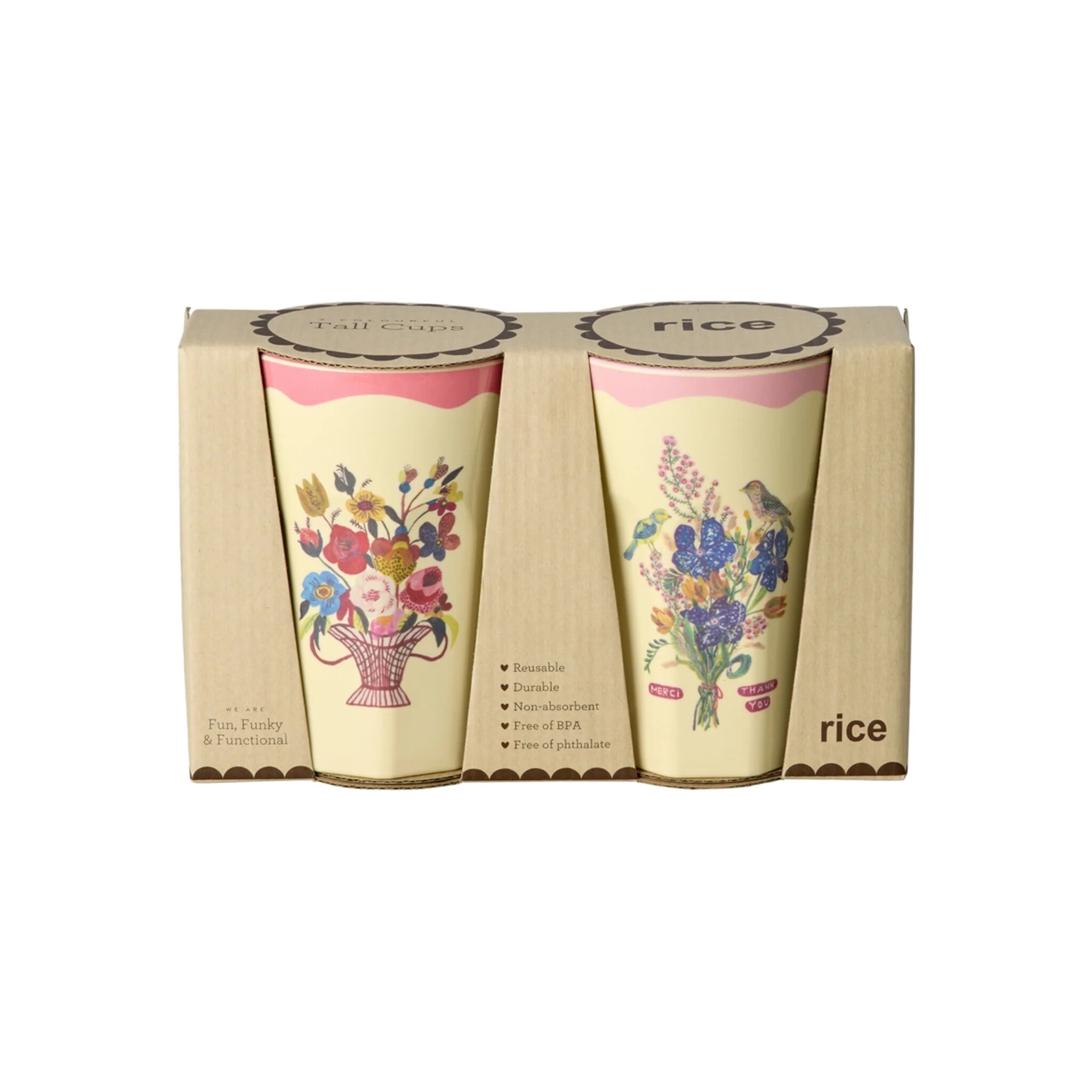 Melamin Hohe Becher Nathalie Lété 2er Pack, pink 2x 400 ml