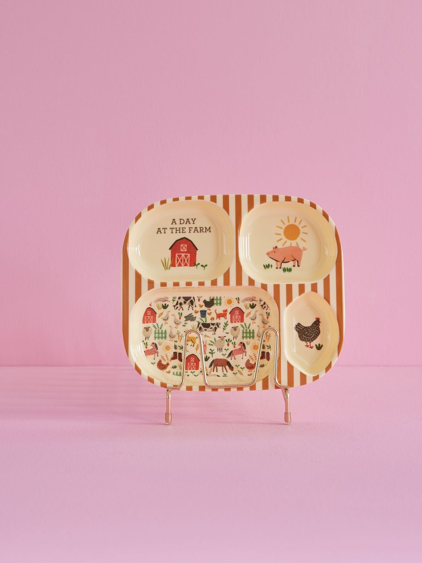 Melamin Kinderteller mit 4er Einteilung Farm Animals, braun 