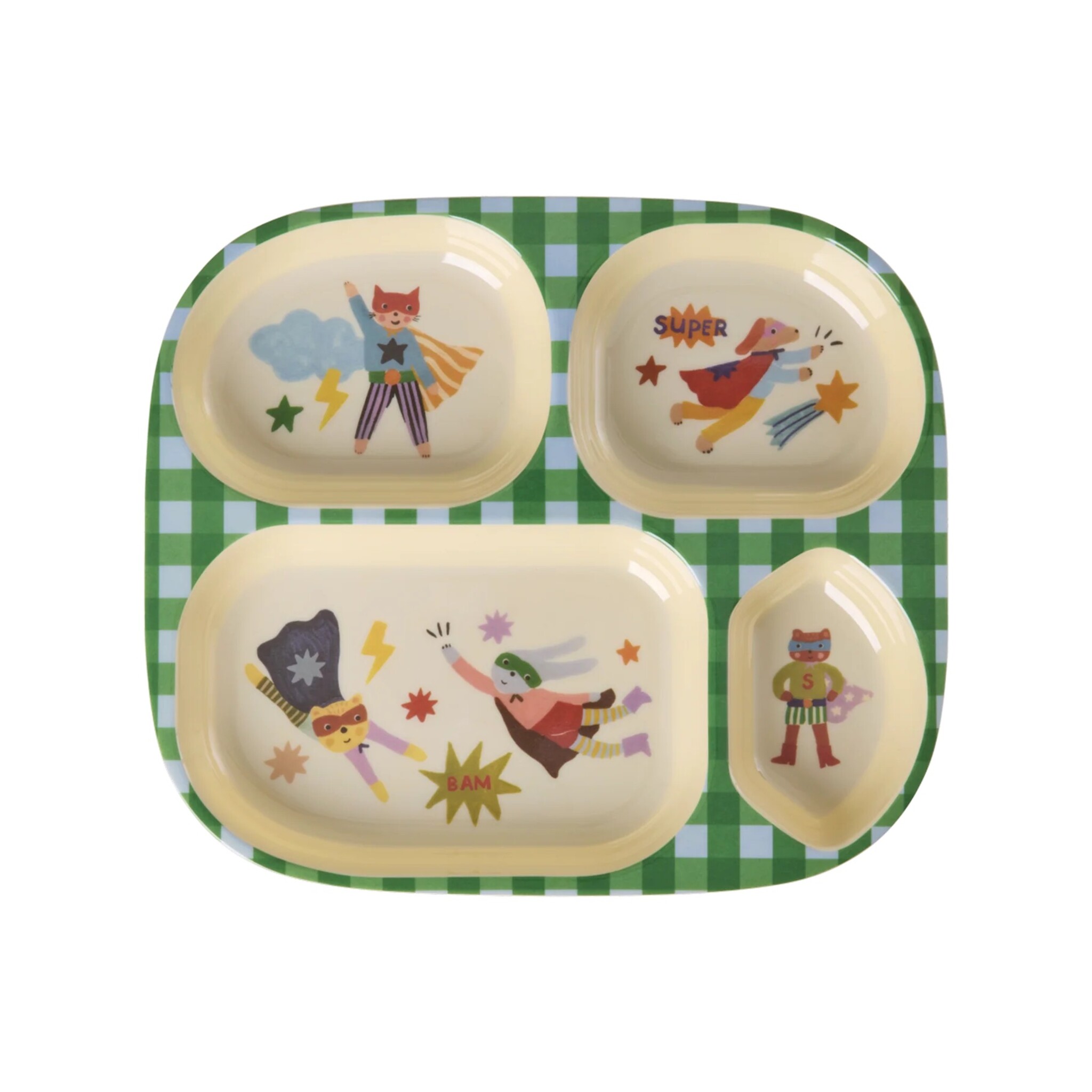 Melamin Kinderteller mit 4er Einteilung Hero, grün 