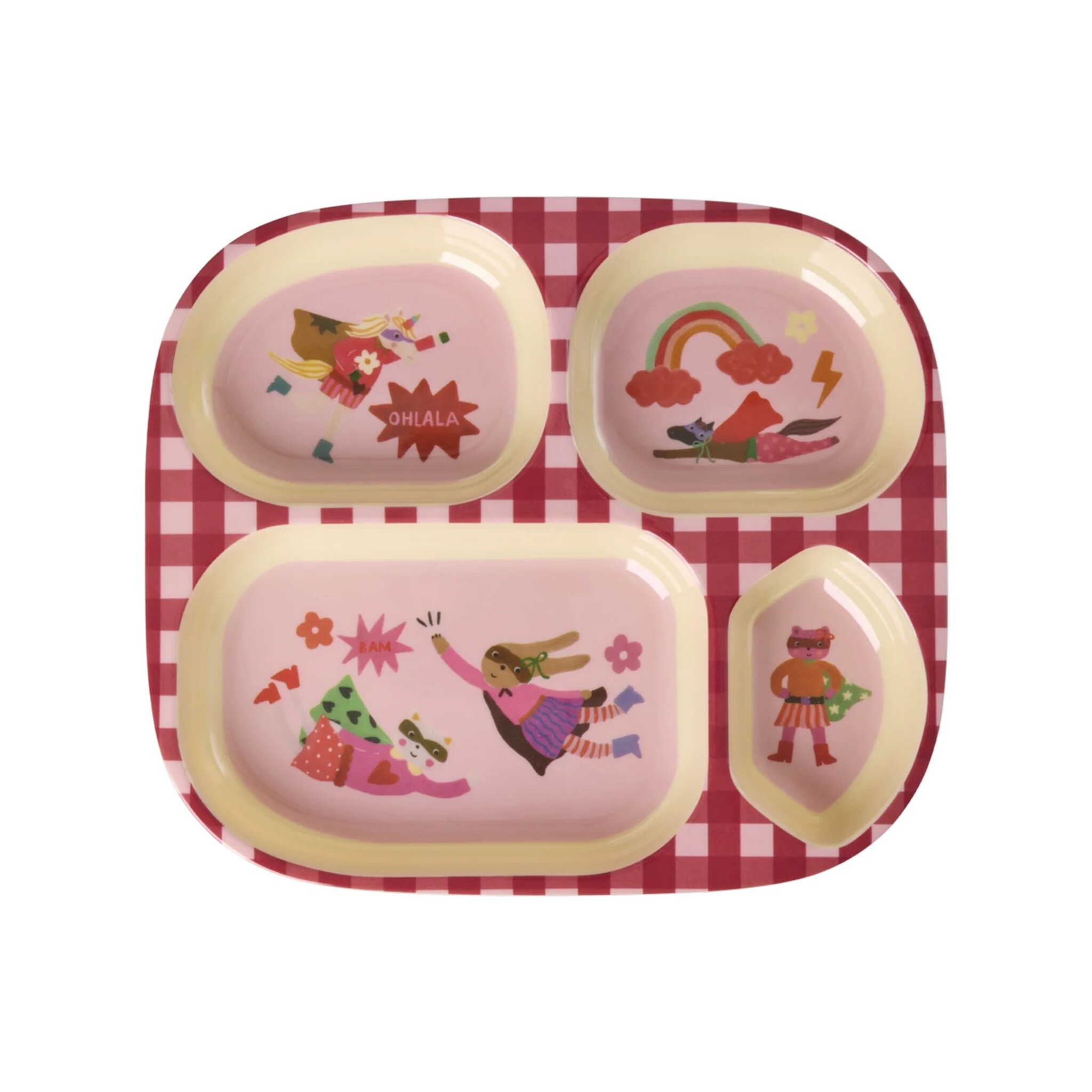 Melamin Kinderteller mit 4er Einteilung Hero, pink 