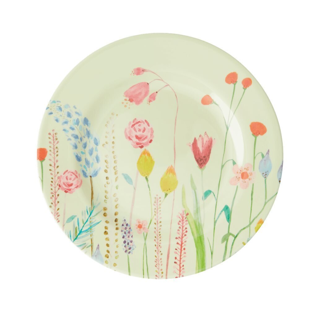 Melamin Teller Summer Flowers, salbeigrün 