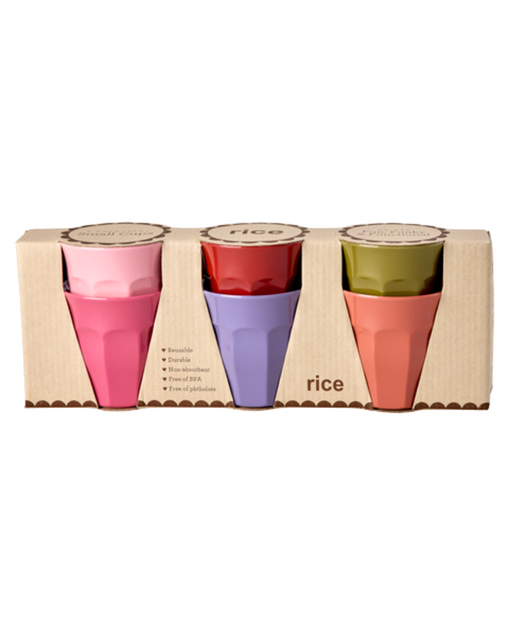 RICE Medium Melamin Becher im 6er Pack - Solid Colors, bunt 