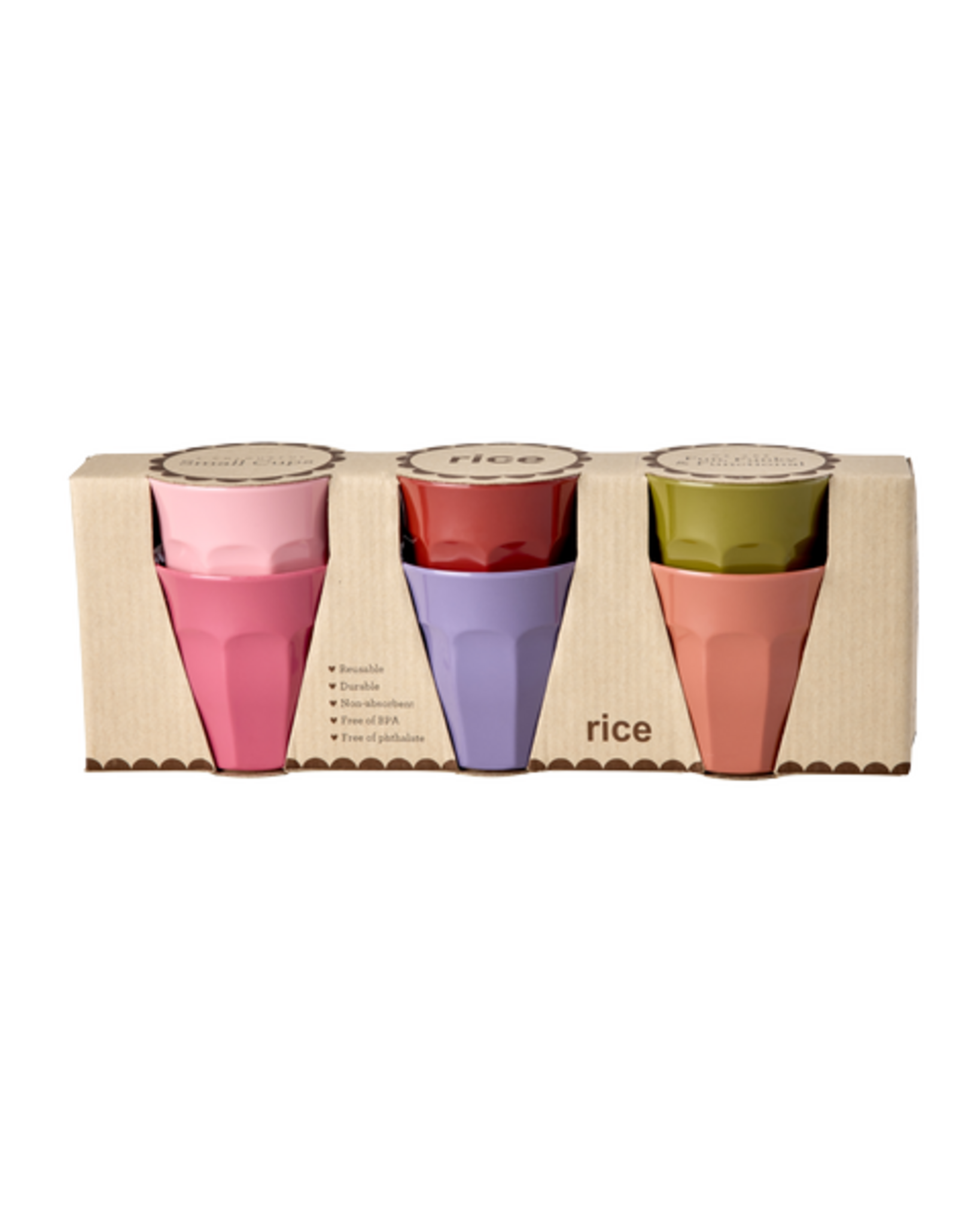 RICE Melaminbecher 6er-Set Small – Solid Colors, diverse 