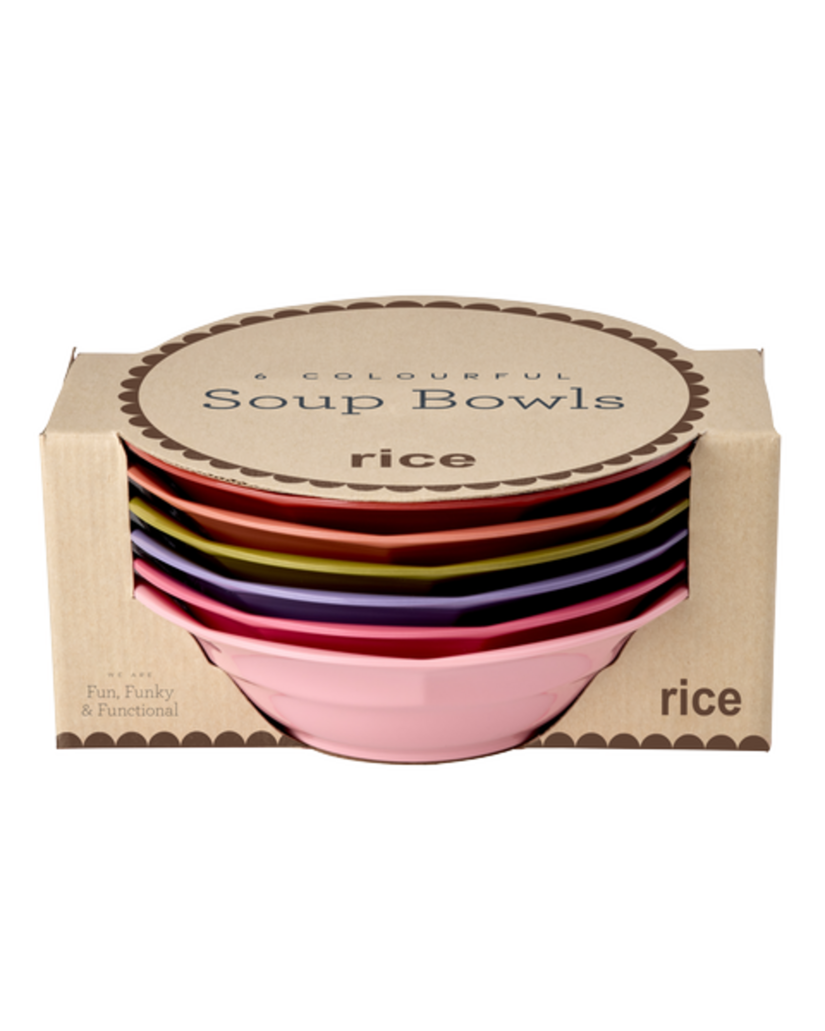 RICE Melamin Suppenteller im 6er Pack Solid Colors, bunt 